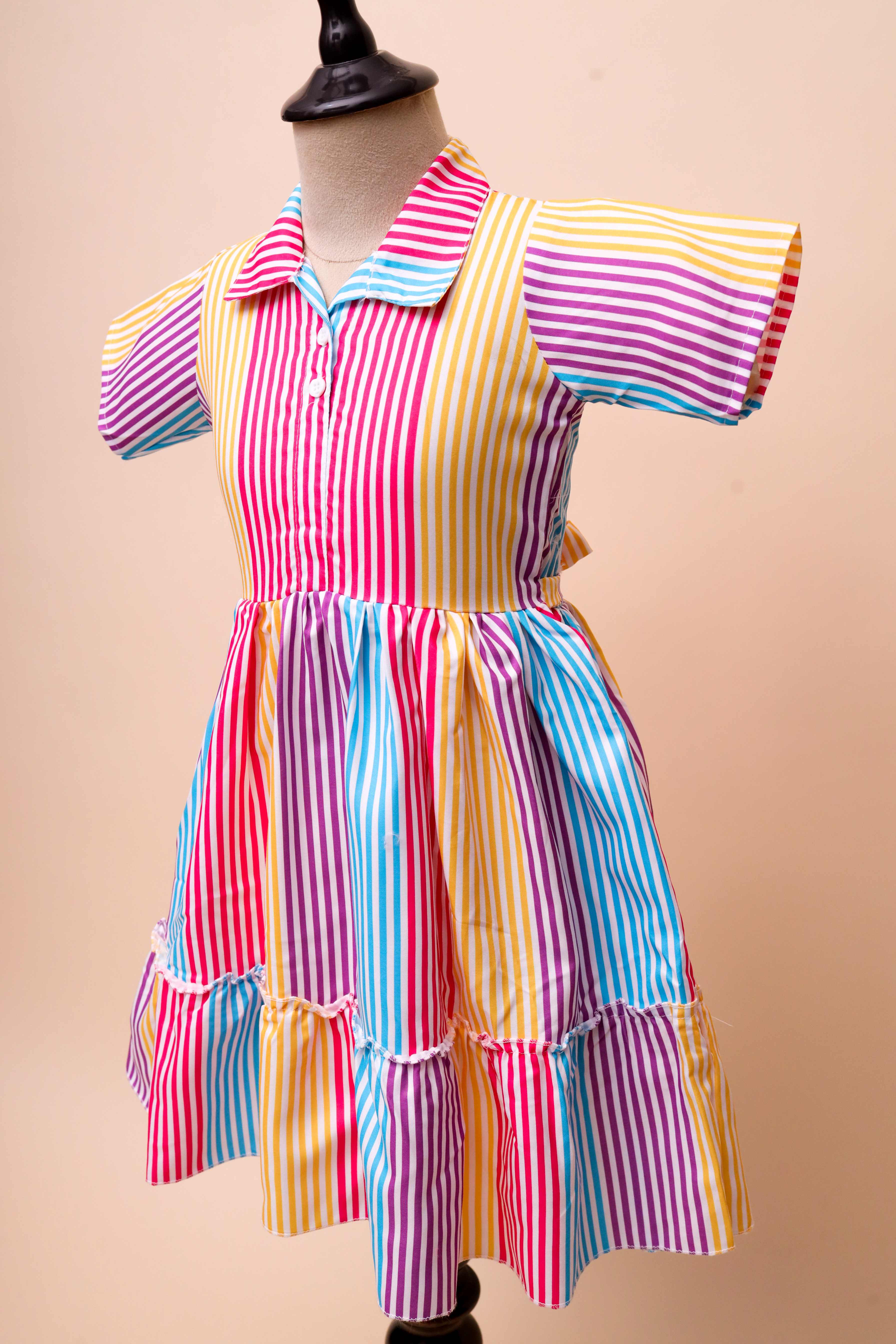Rainbow Stripe Collared Dress