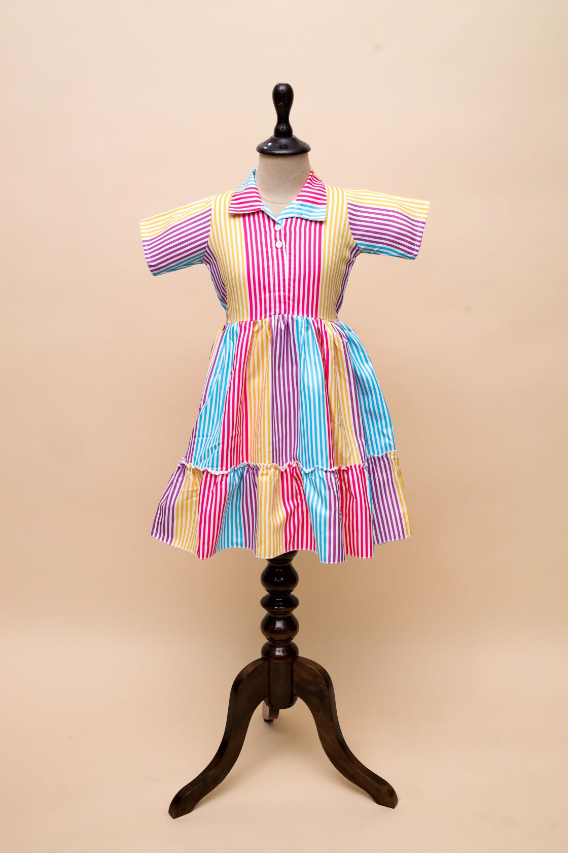Rainbow Stripe Collared Dress