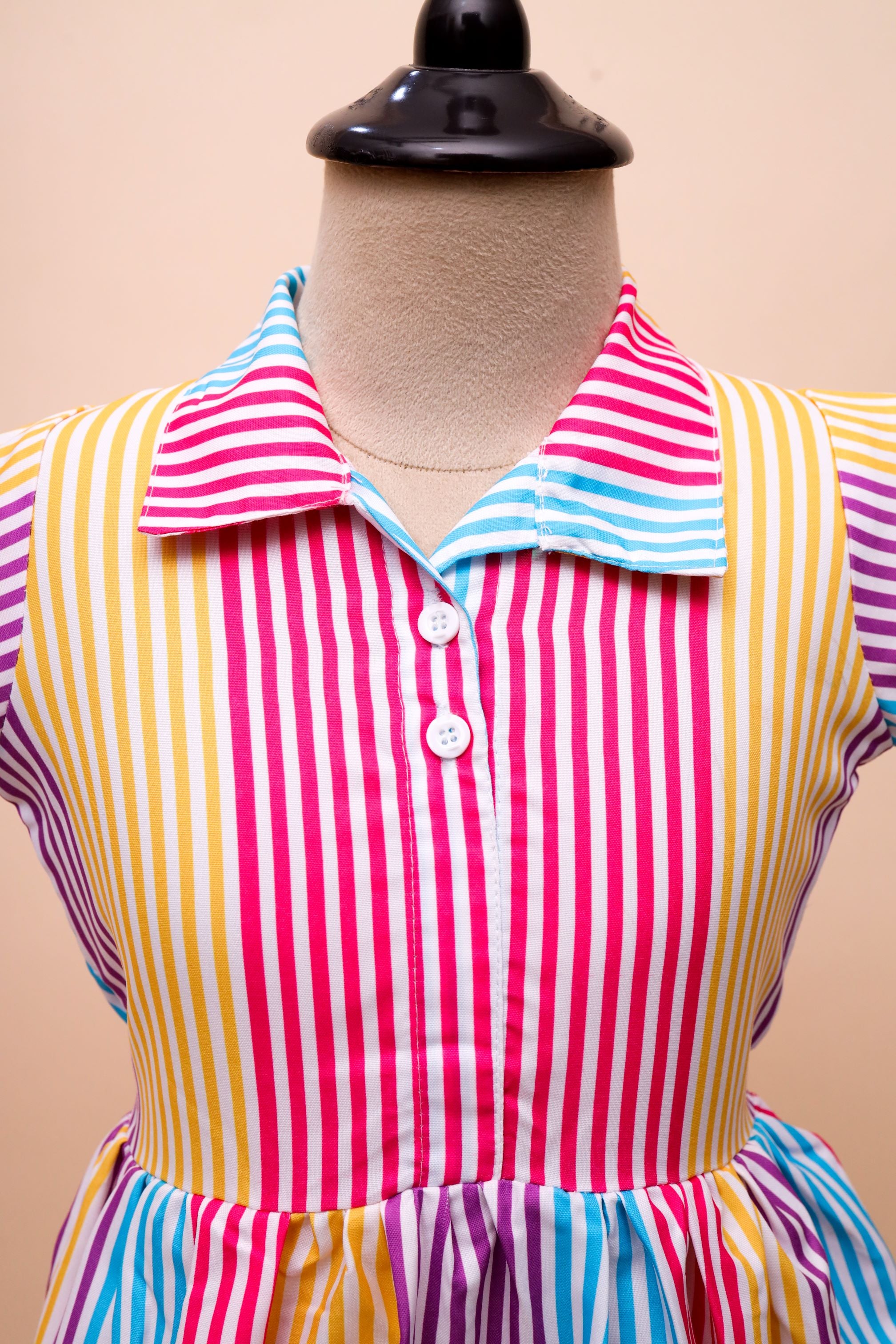 Rainbow Stripe Collared Dress