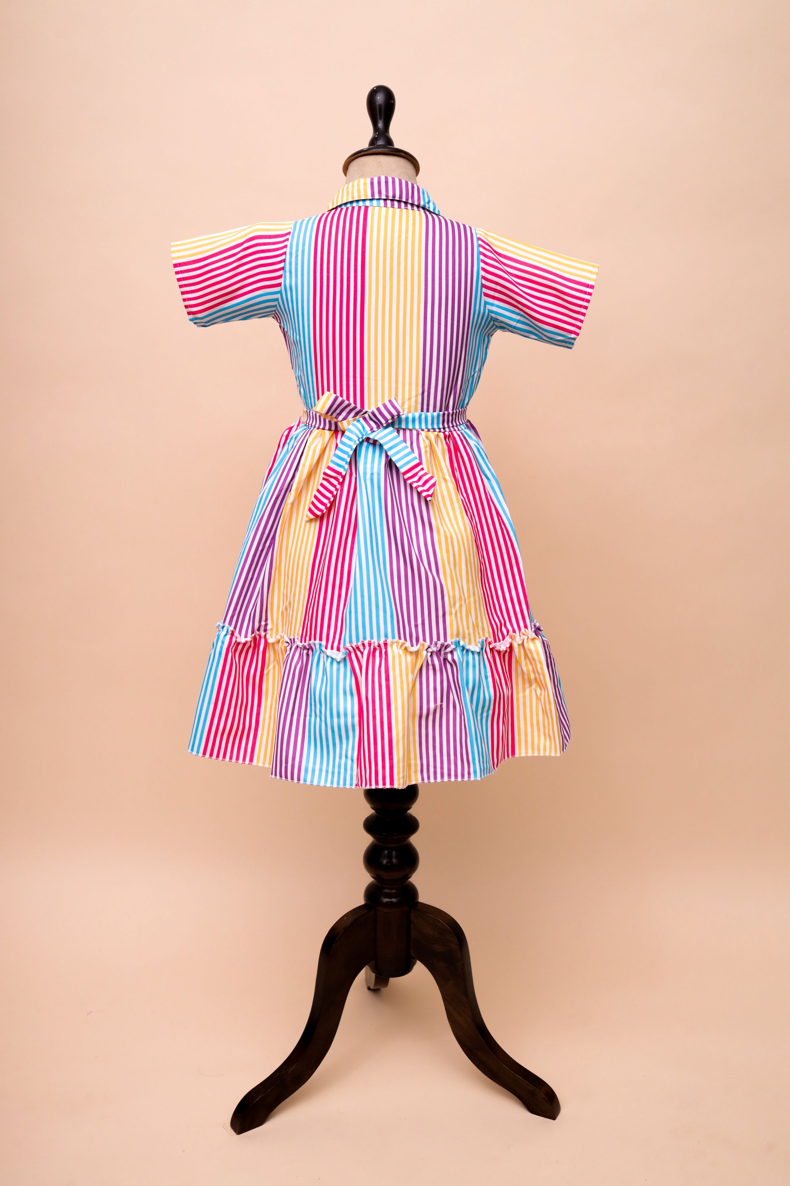 Rainbow Stripe Collared Dress