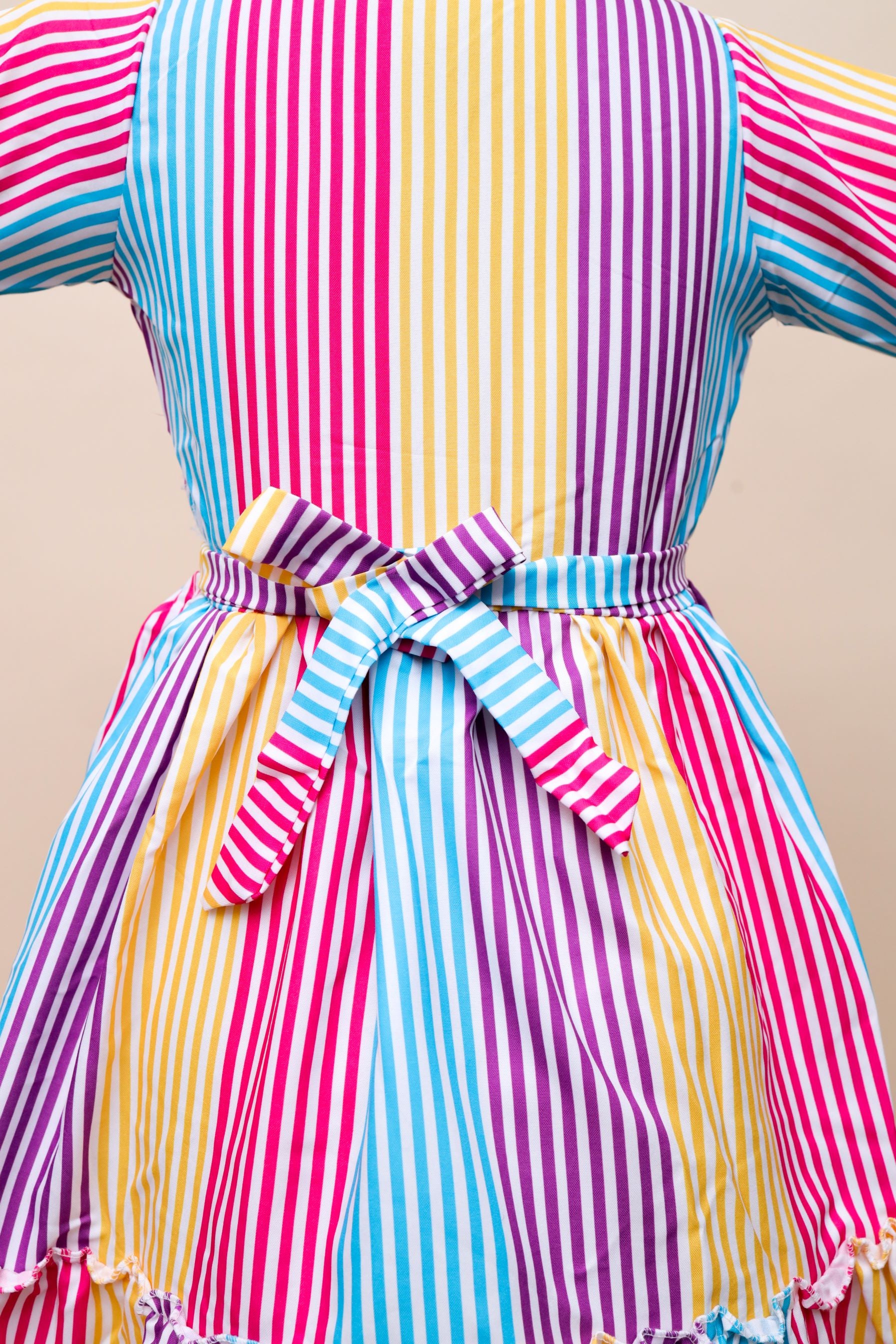 Rainbow Stripe Collared Dress