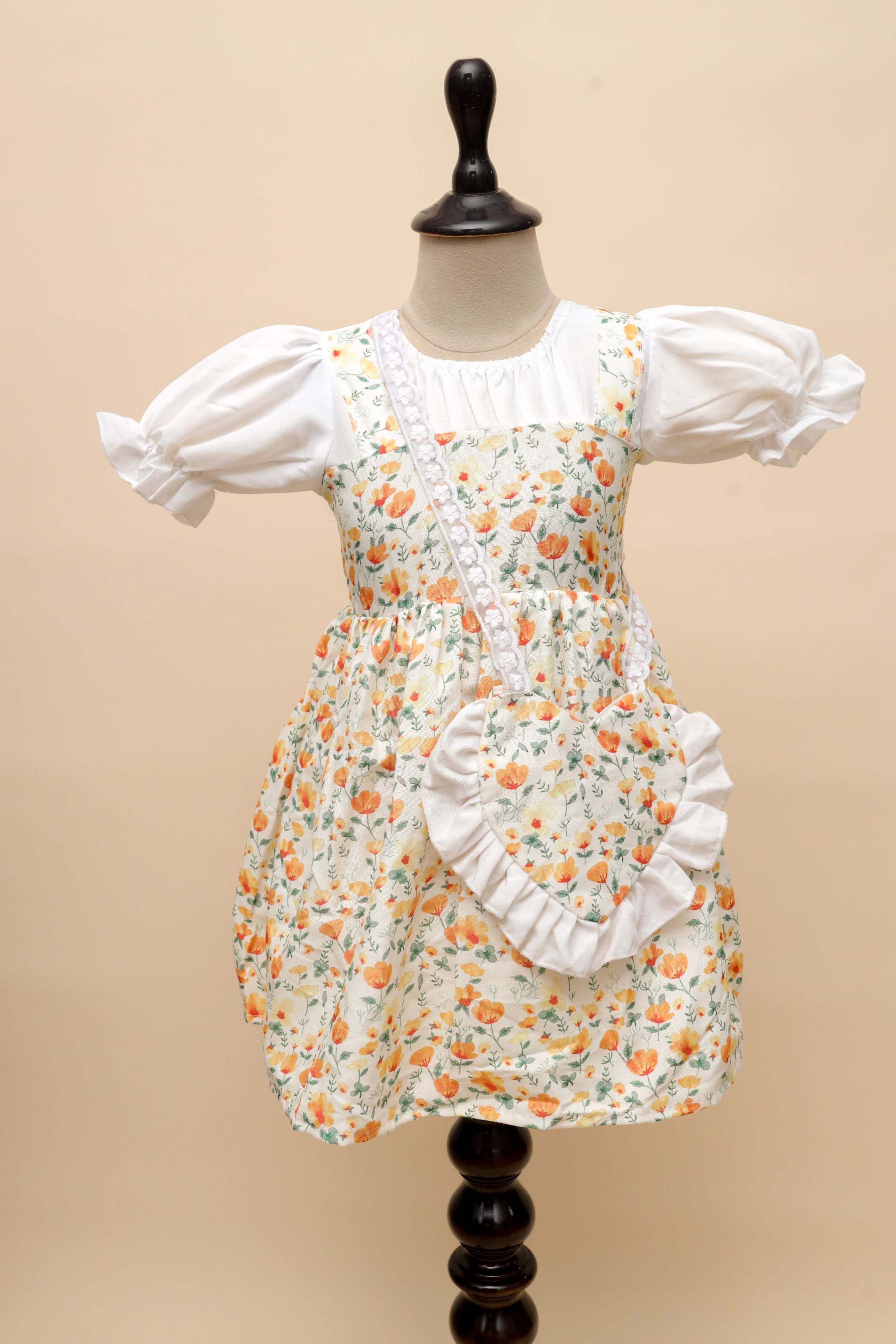 Classic Floral Party Dress with Puff Sleeves