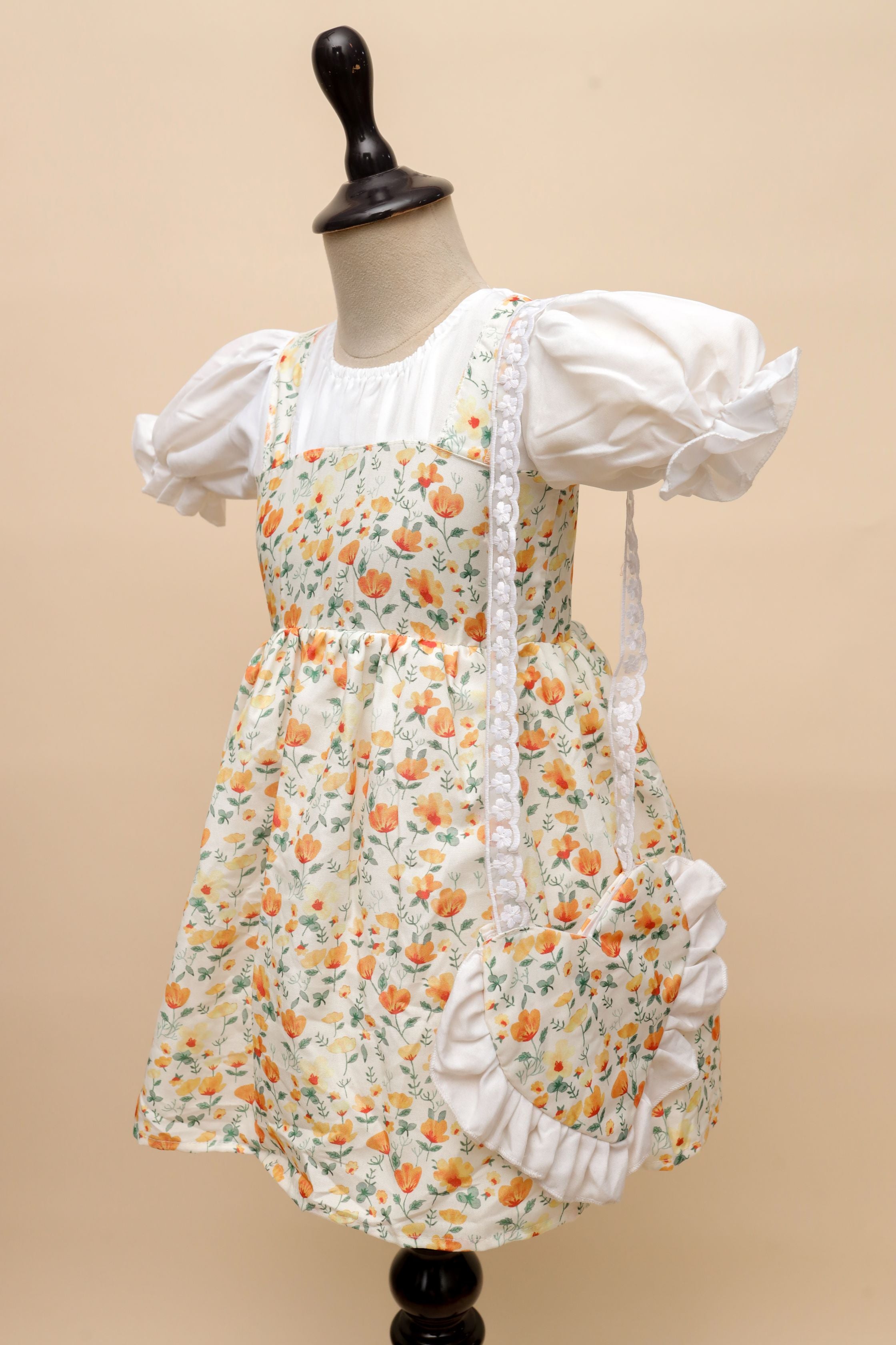 Classic Floral Party Dress with Puff Sleeves