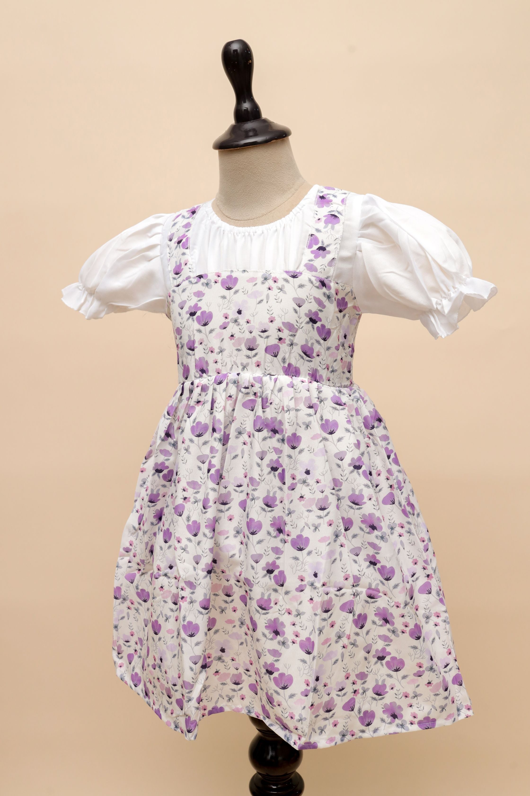 Classic Floral Party Dress with Puff Sleeves