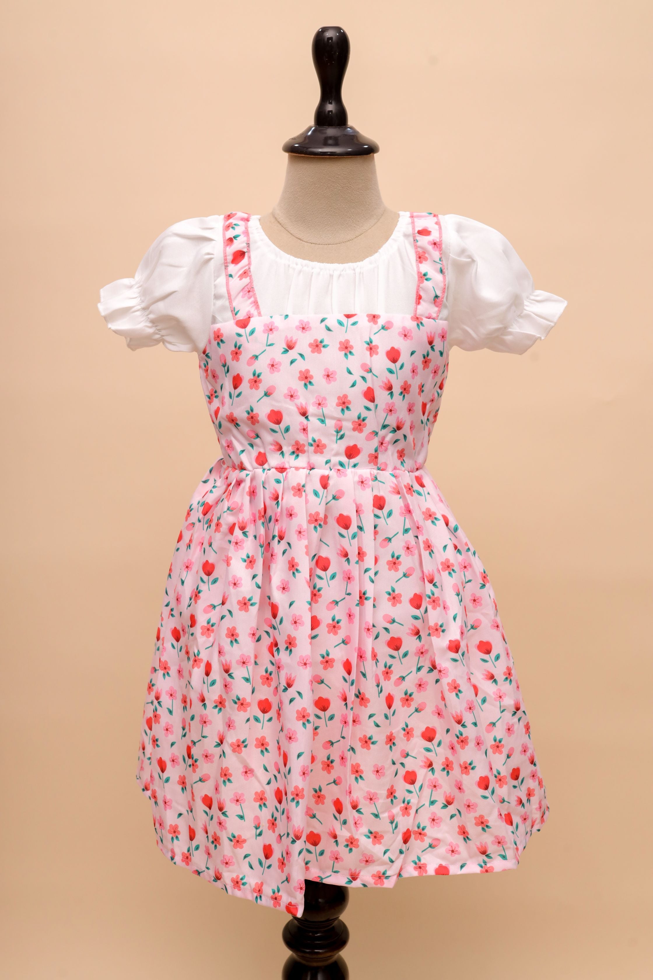 Classic Floral Party Dress with Puff Sleeves