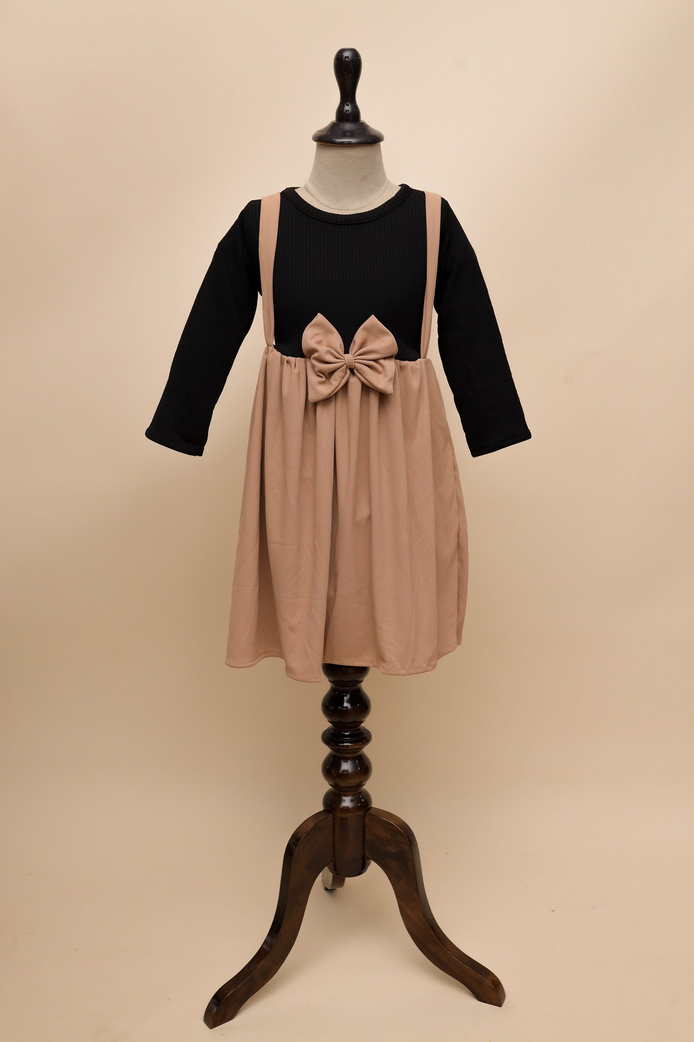 Dusty Rose Bow Dungaree Dress Set