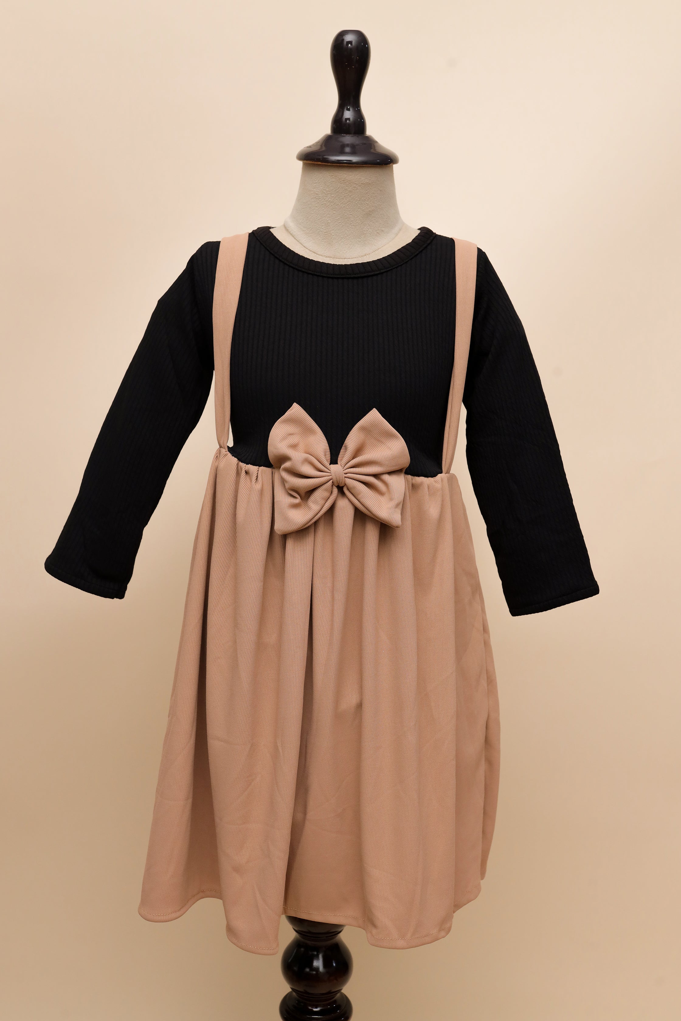 Dusty Rose Bow Dungaree Dress Set