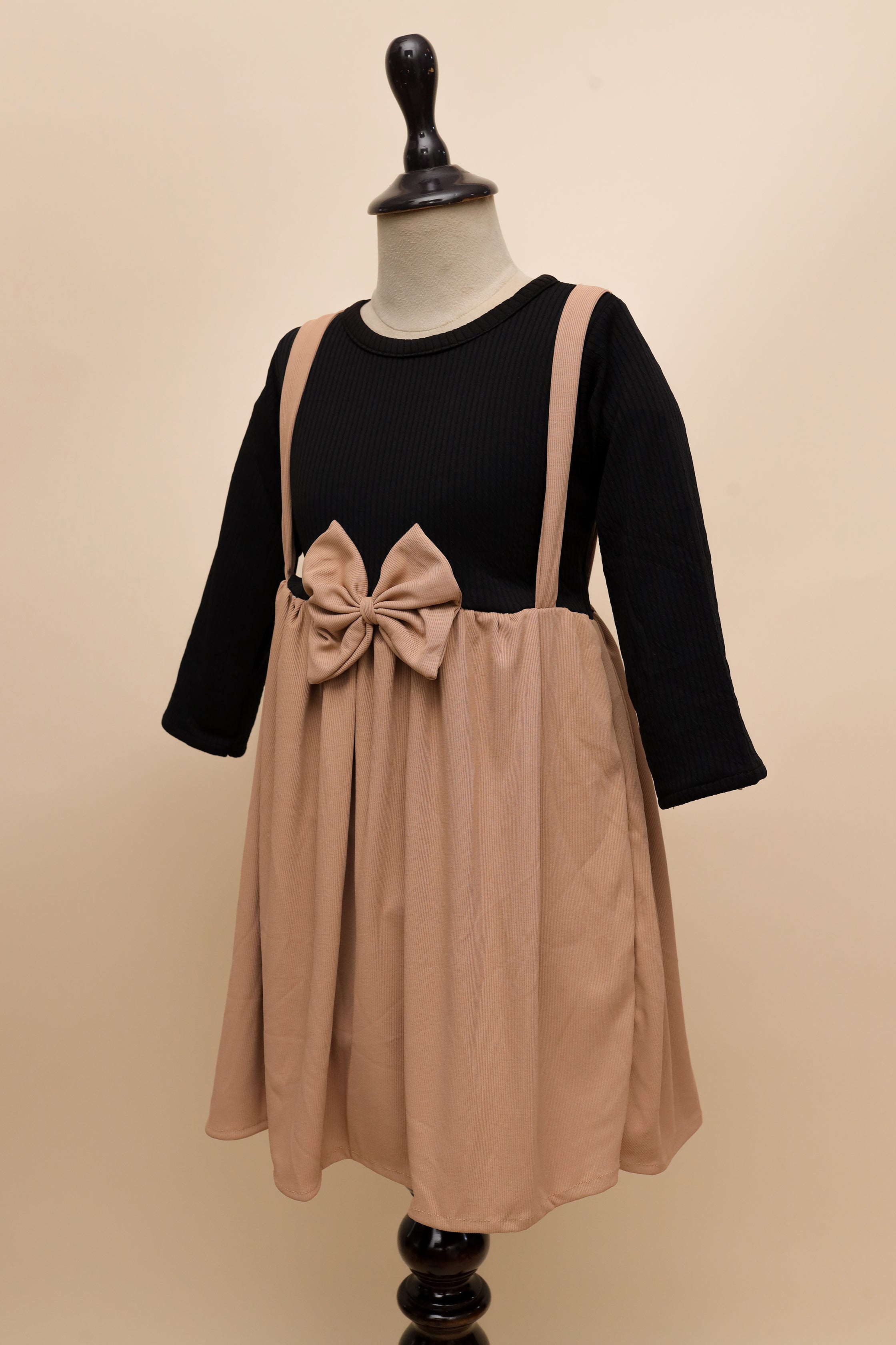 Dusty Rose Bow Dungaree Dress Set