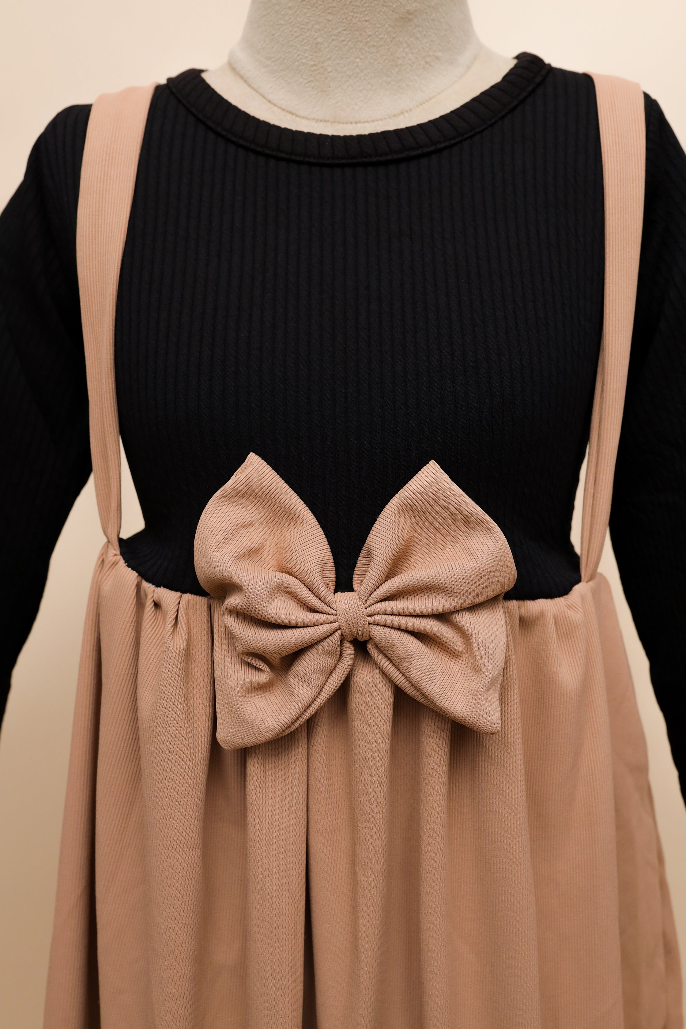 Dusty Rose Bow Dungaree Dress Set