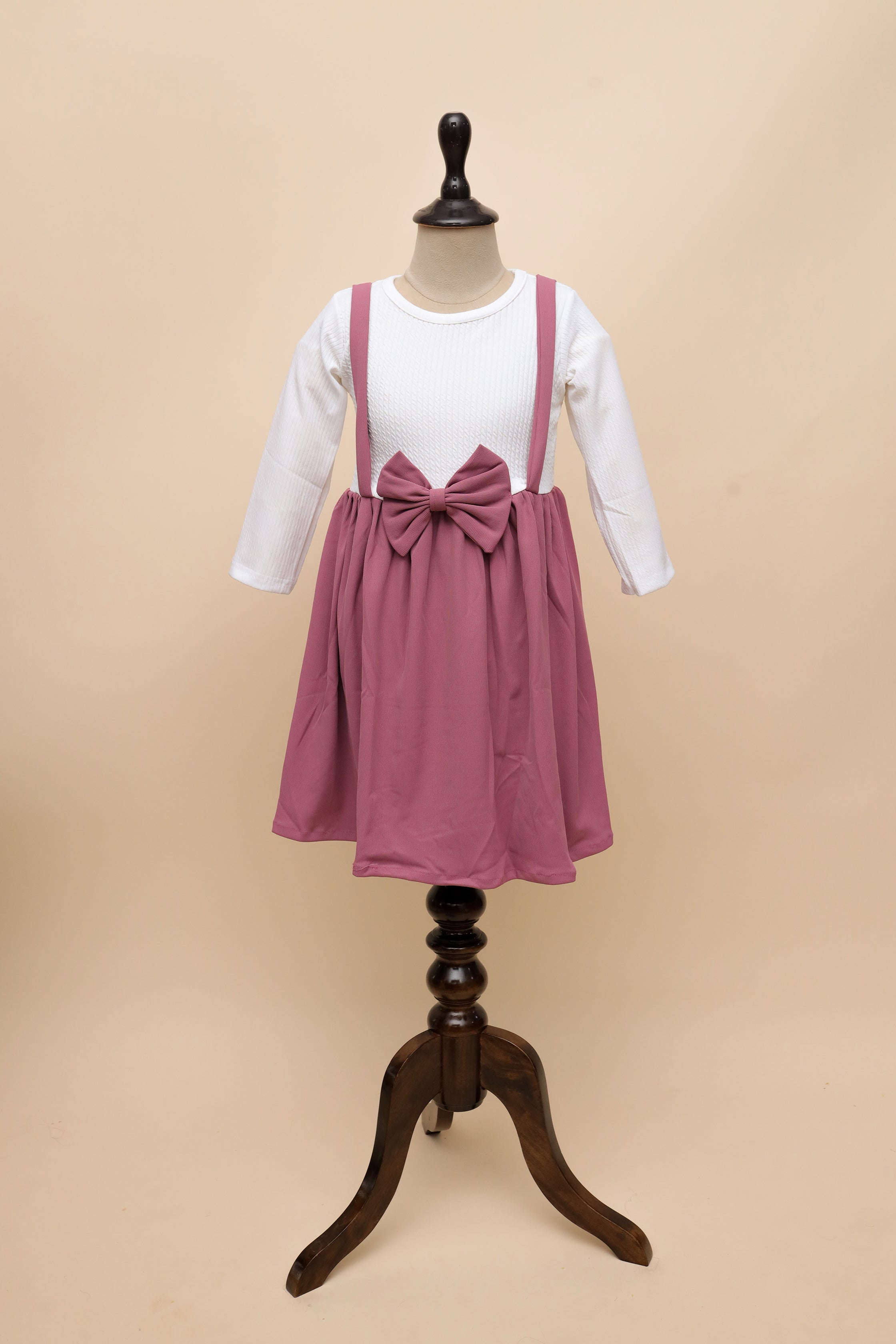 Dusty Rose Bow Dungaree Dress Set