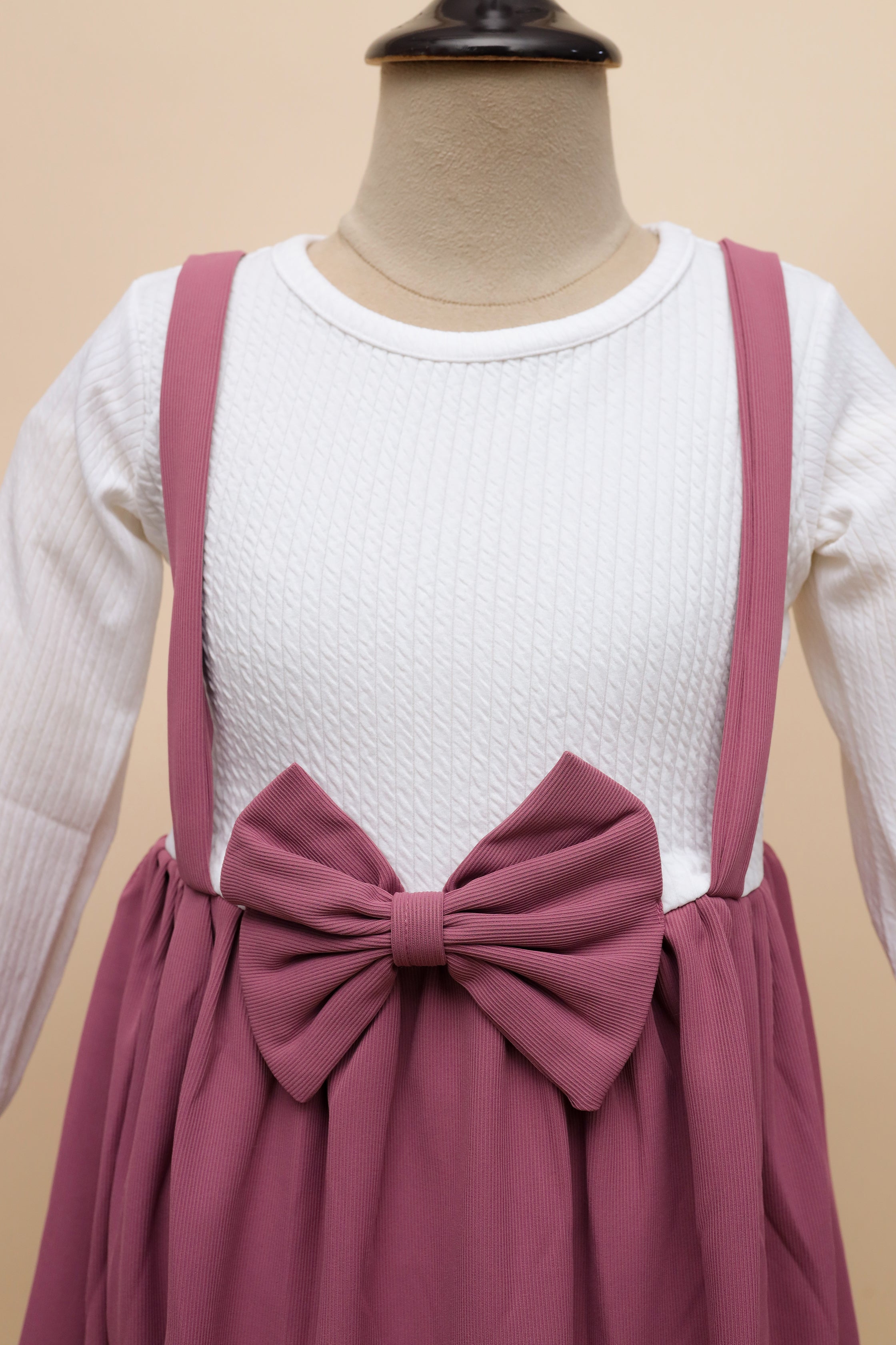 Dusty Rose Bow Dungaree Dress Set