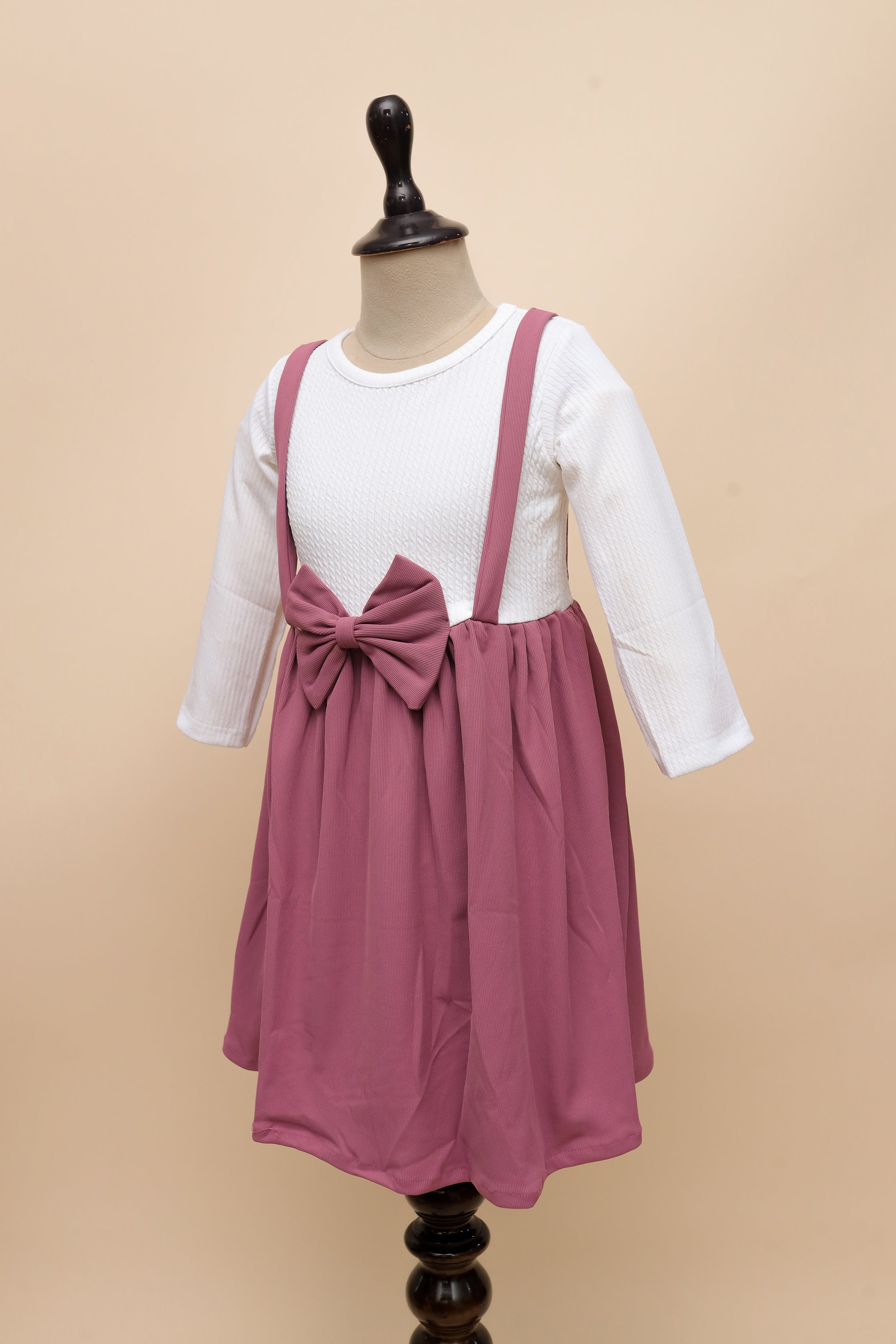 Dusty Rose Bow Dungaree Dress Set