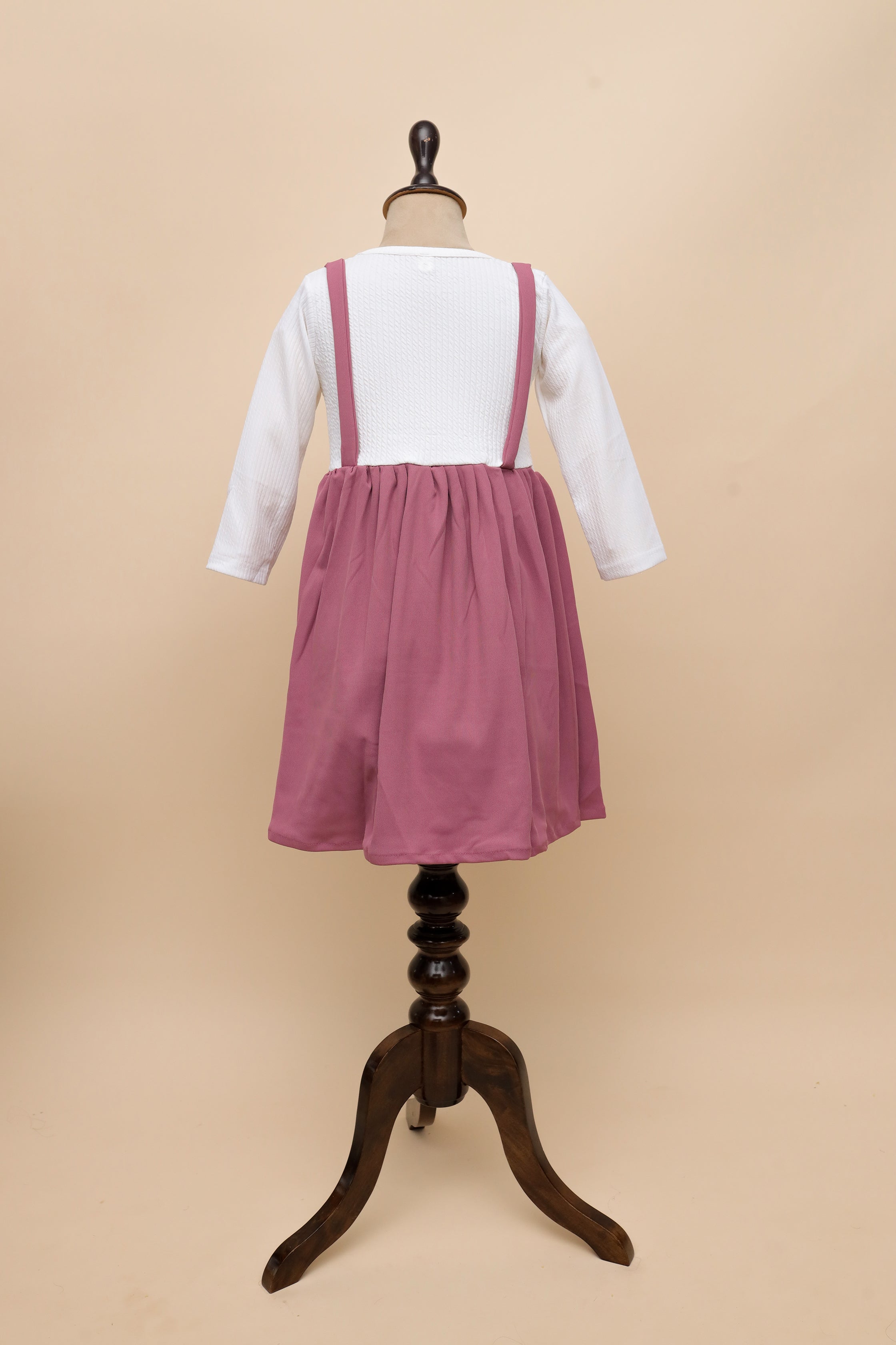 Dusty Rose Bow Dungaree Dress Set