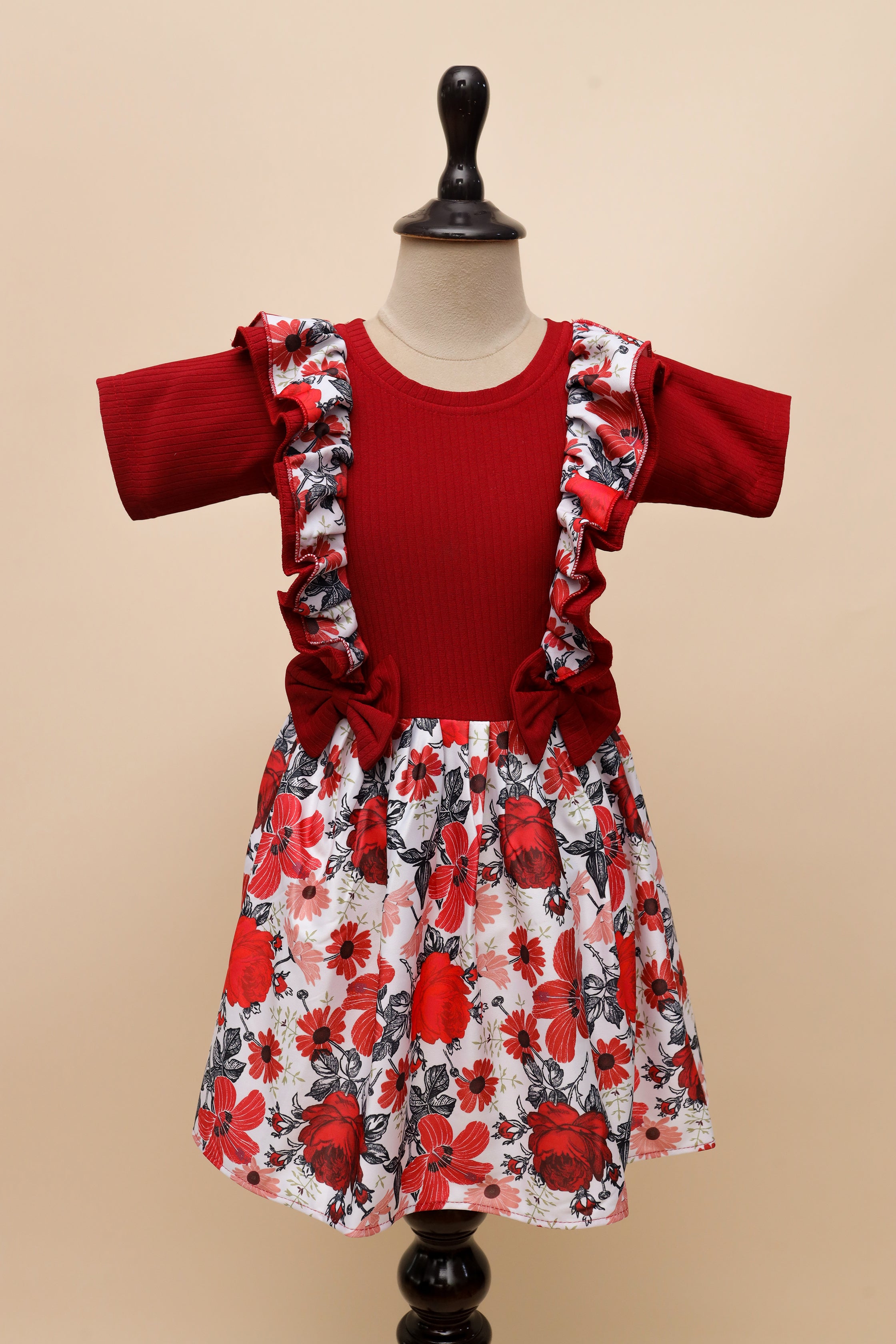 Scarlet Blossom Ruffle Frock