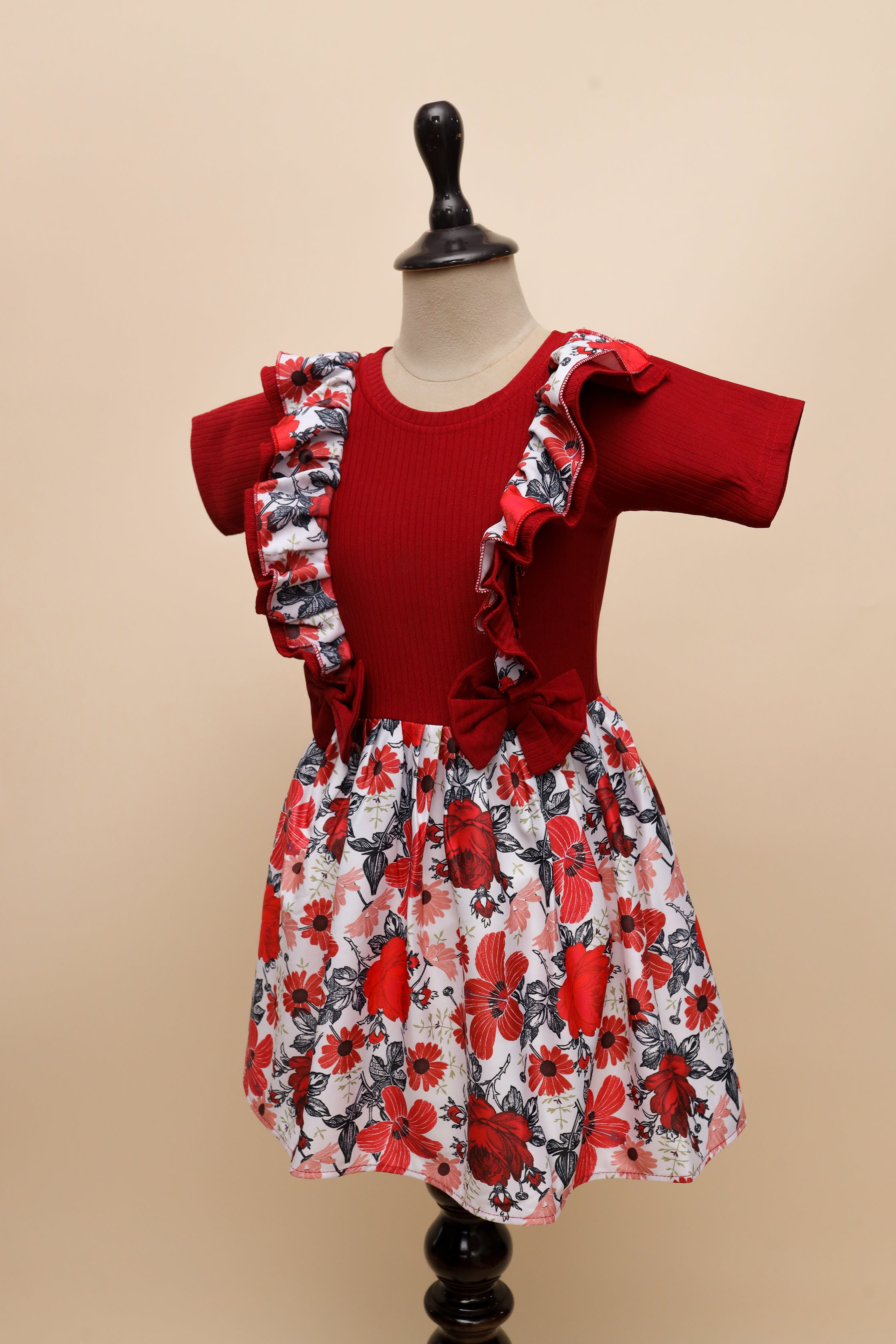 Scarlet Blossom Ruffle Frock