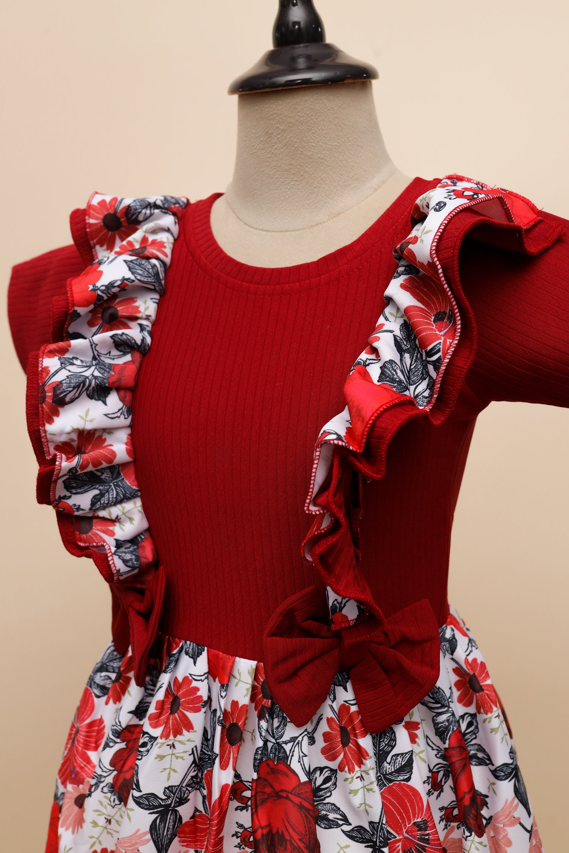 Scarlet Blossom Ruffle Frock