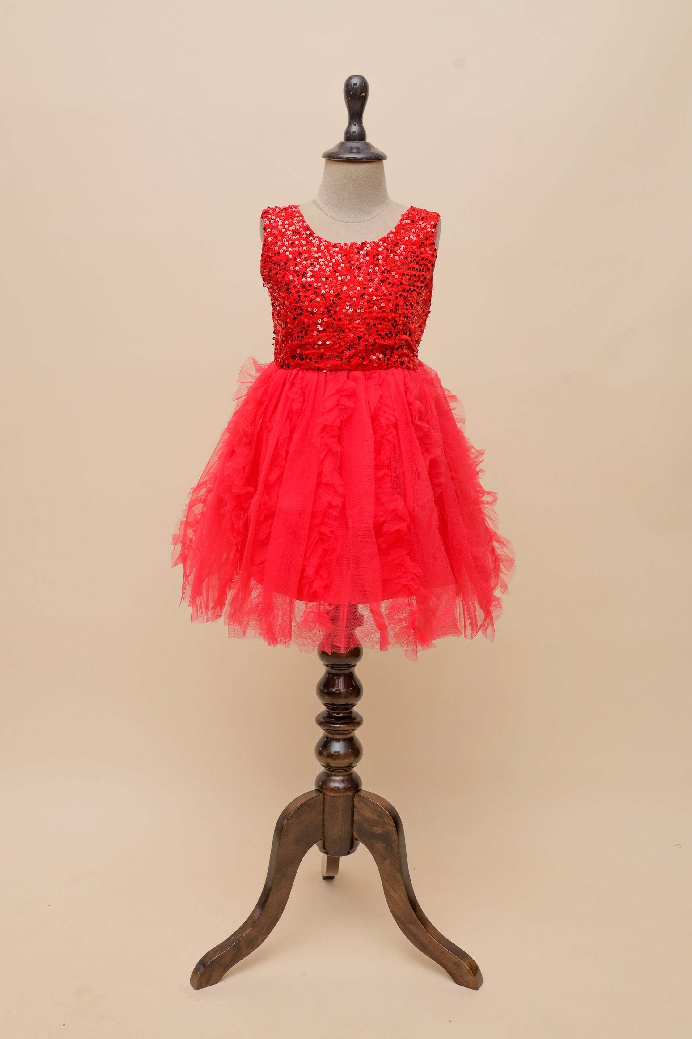 Red Ruffle Sequin Frock