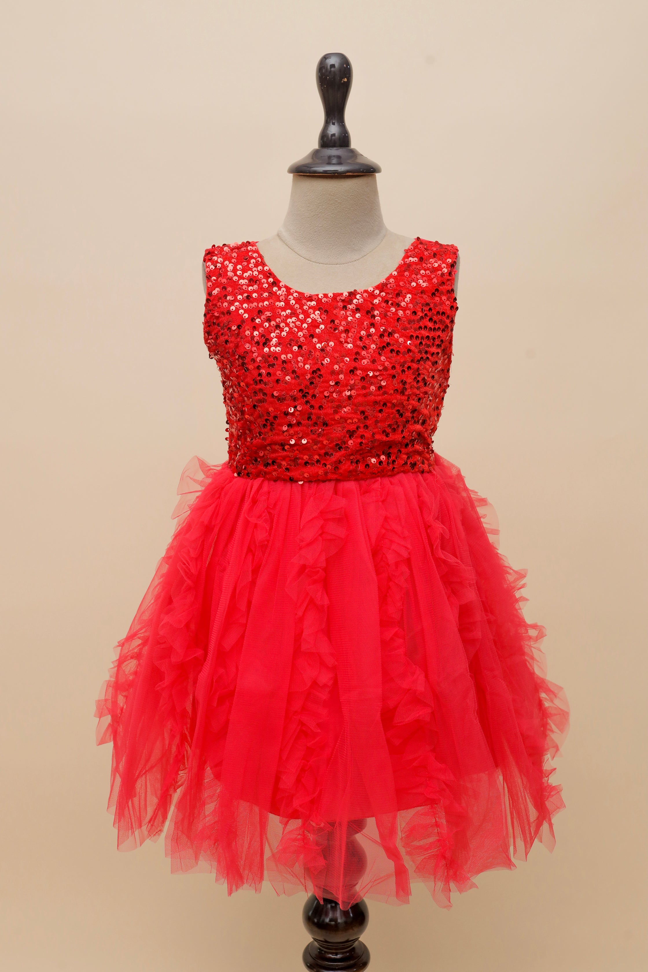 Red Ruffle Sequin Frock