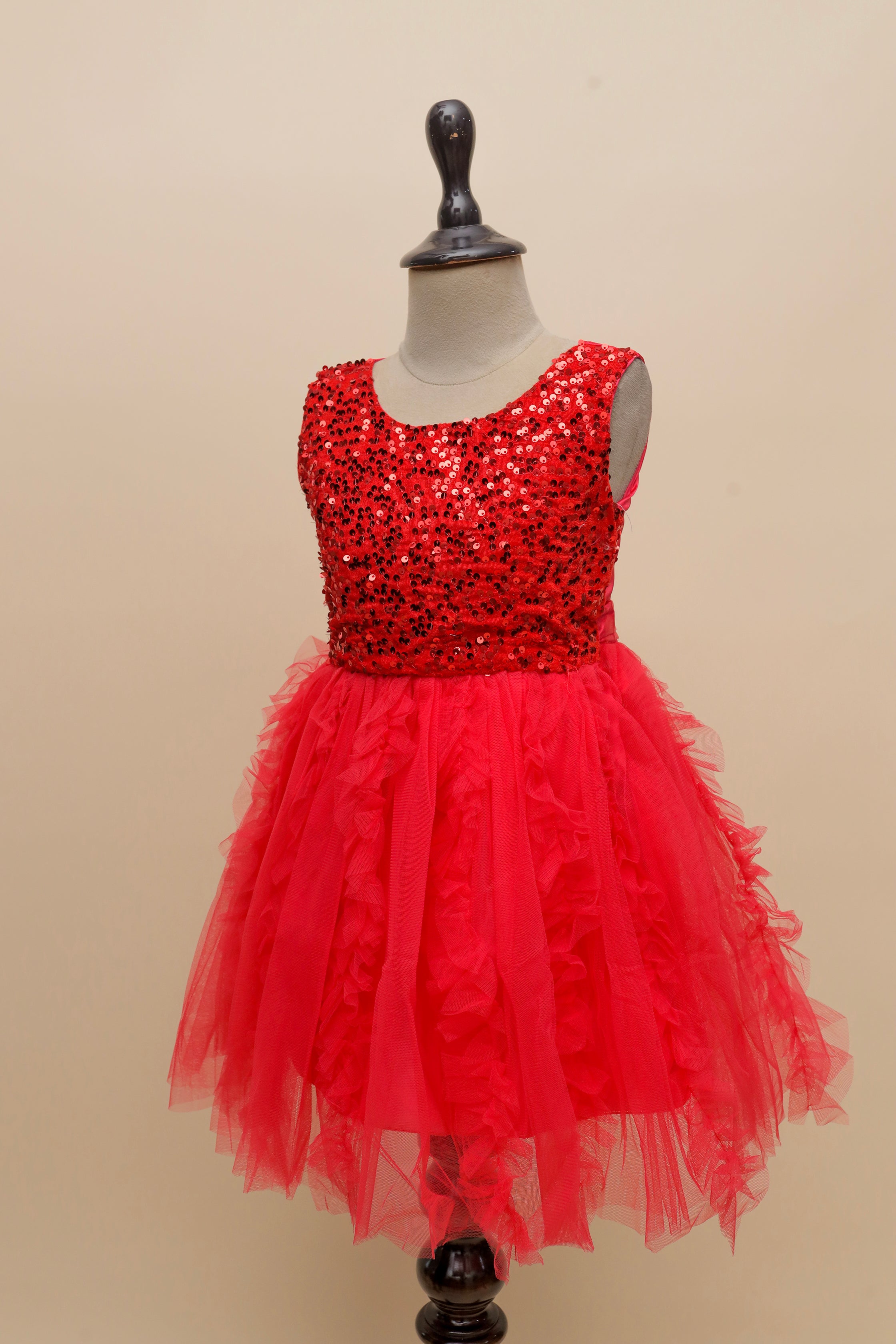 Red Ruffle Sequin Frock