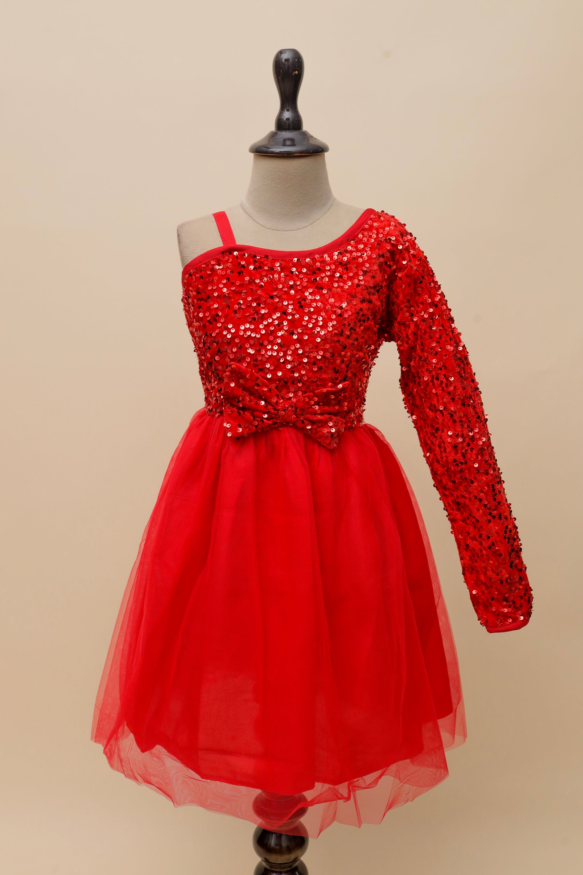 Scarlet Sparkle One-Shoulder Frock