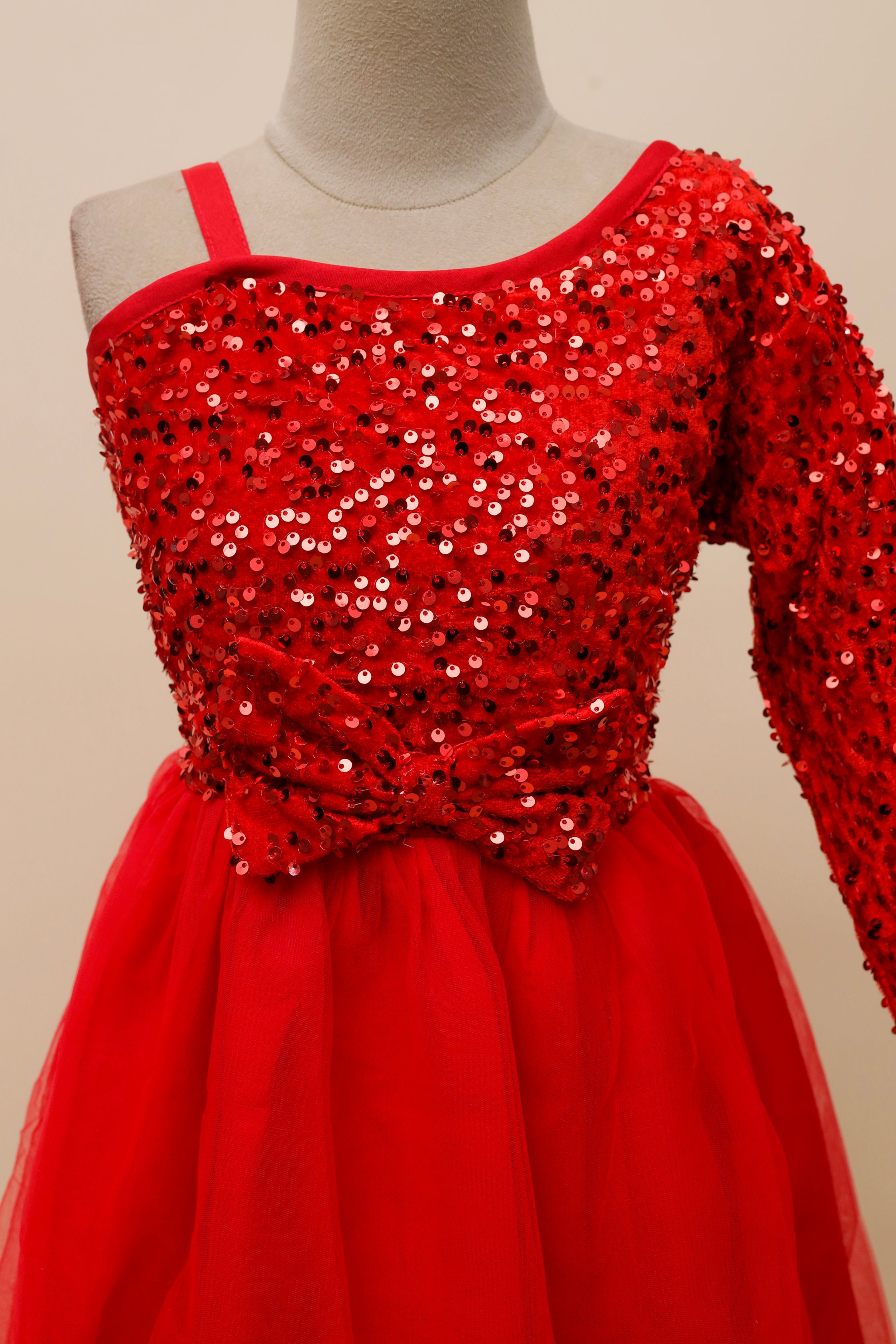 Scarlet Sparkle One-Shoulder Frock