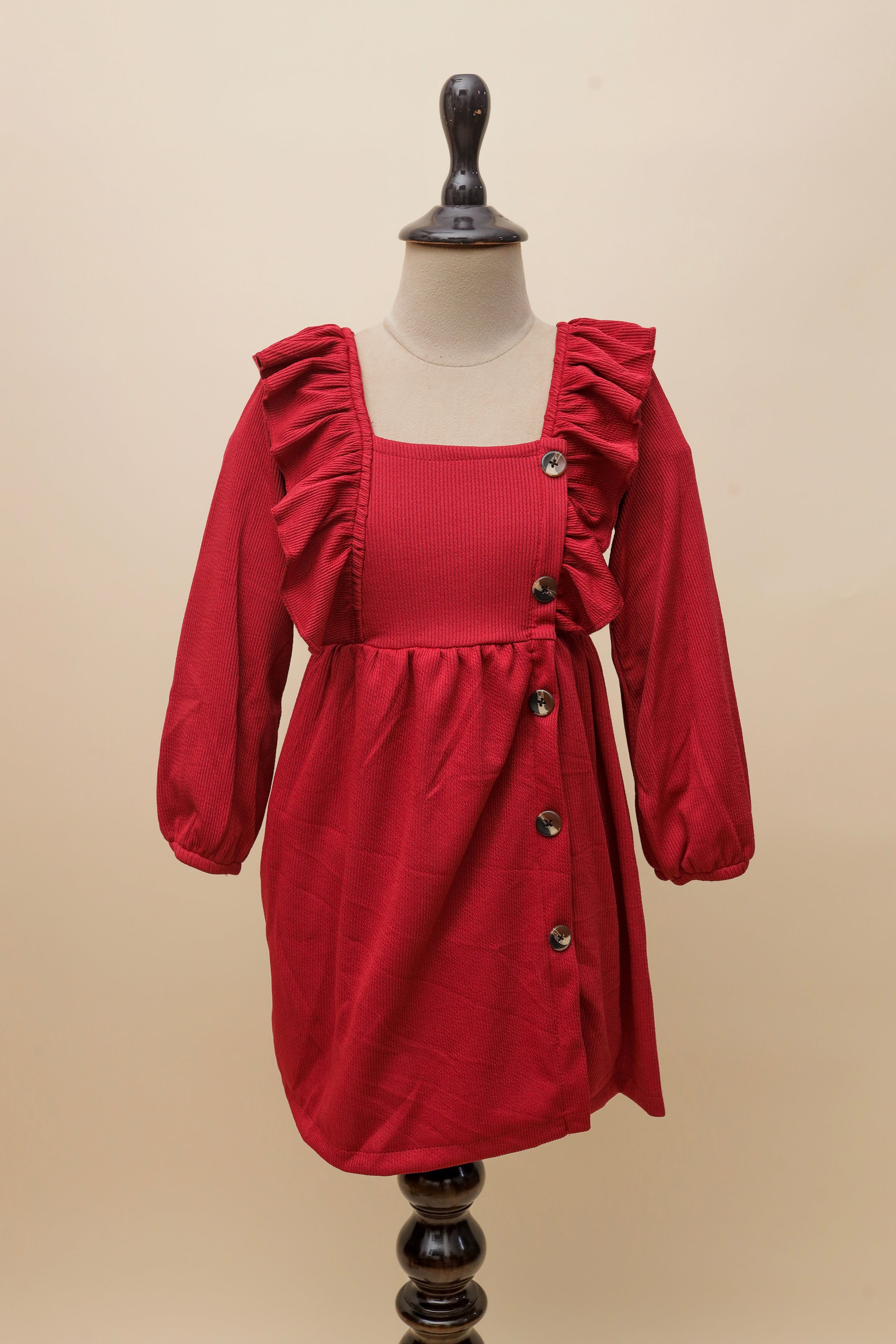 Scarlet Ruffle Button Dress