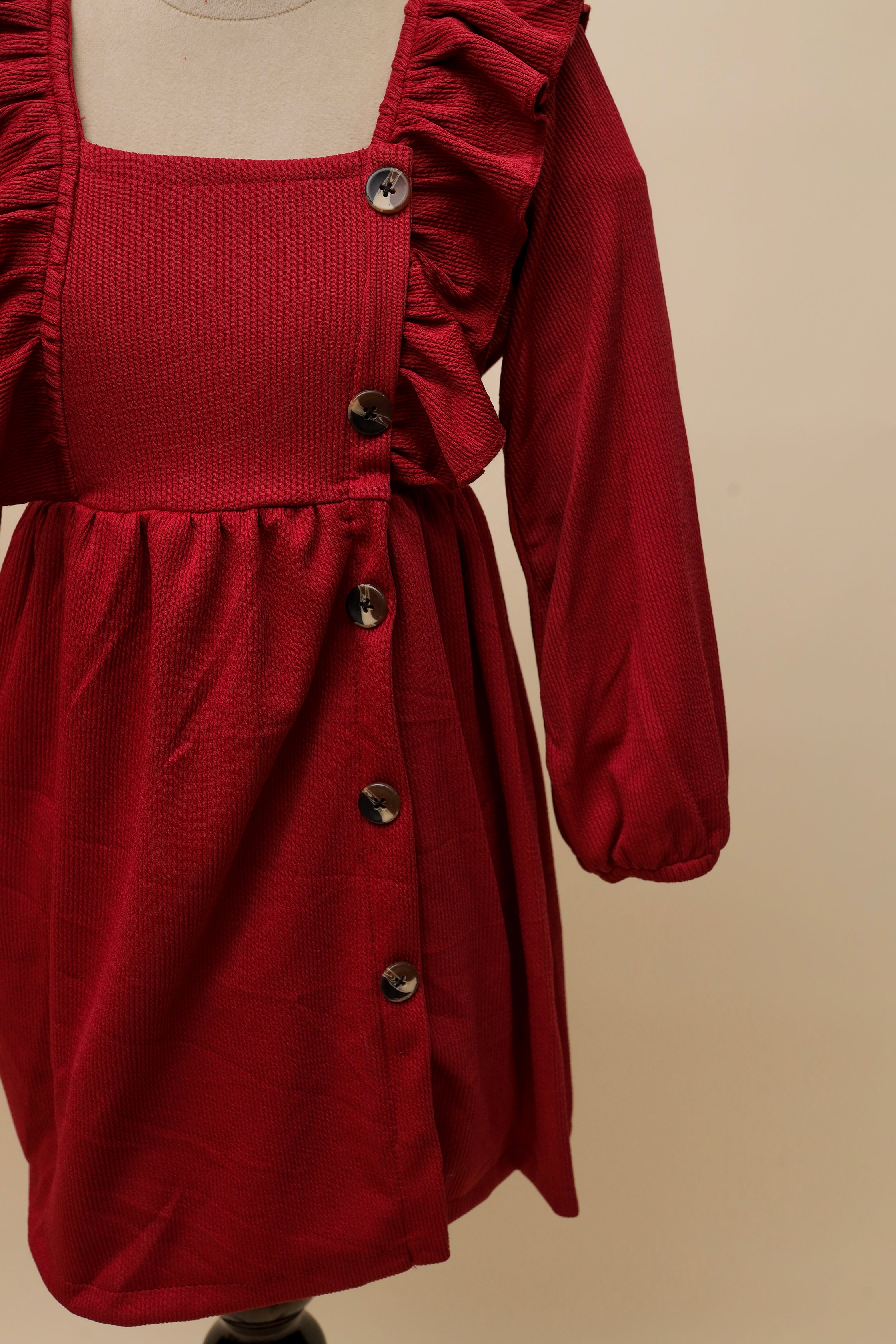 Scarlet Ruffle Button Dress