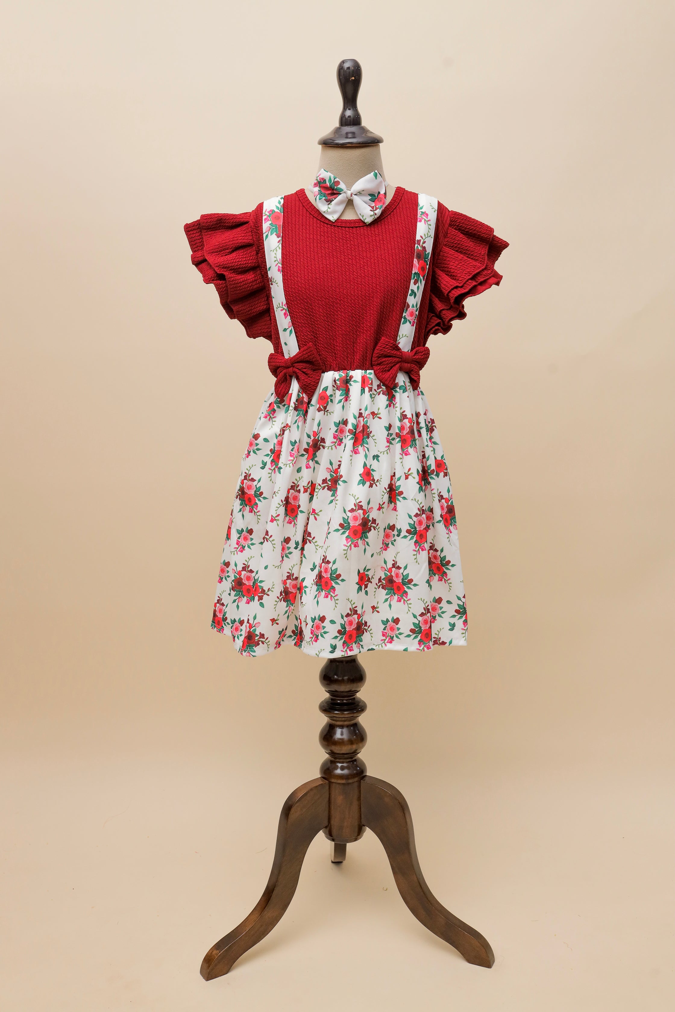 Rosy Bow Dungaree Set