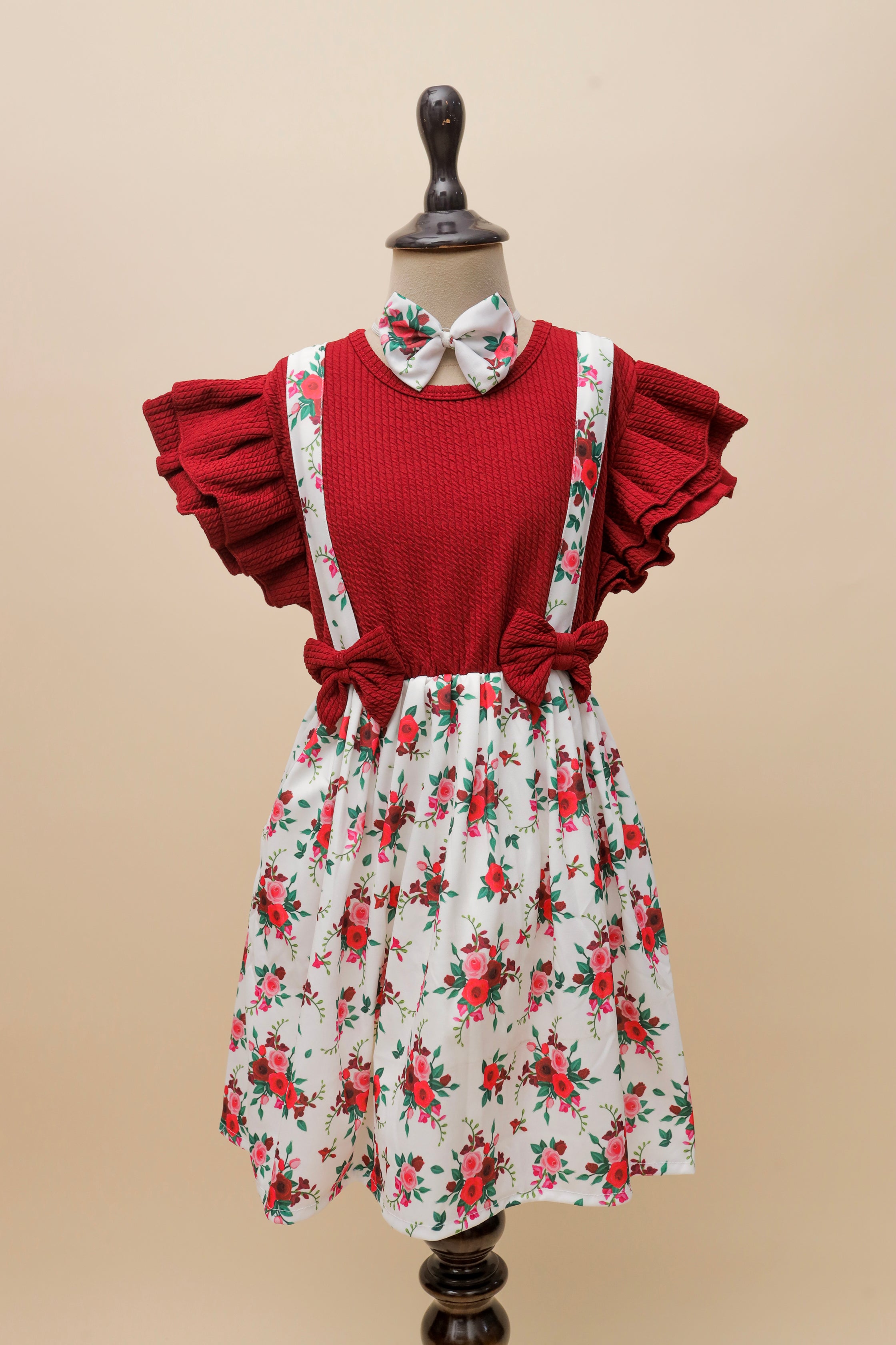Rosy Bow Dungaree Set