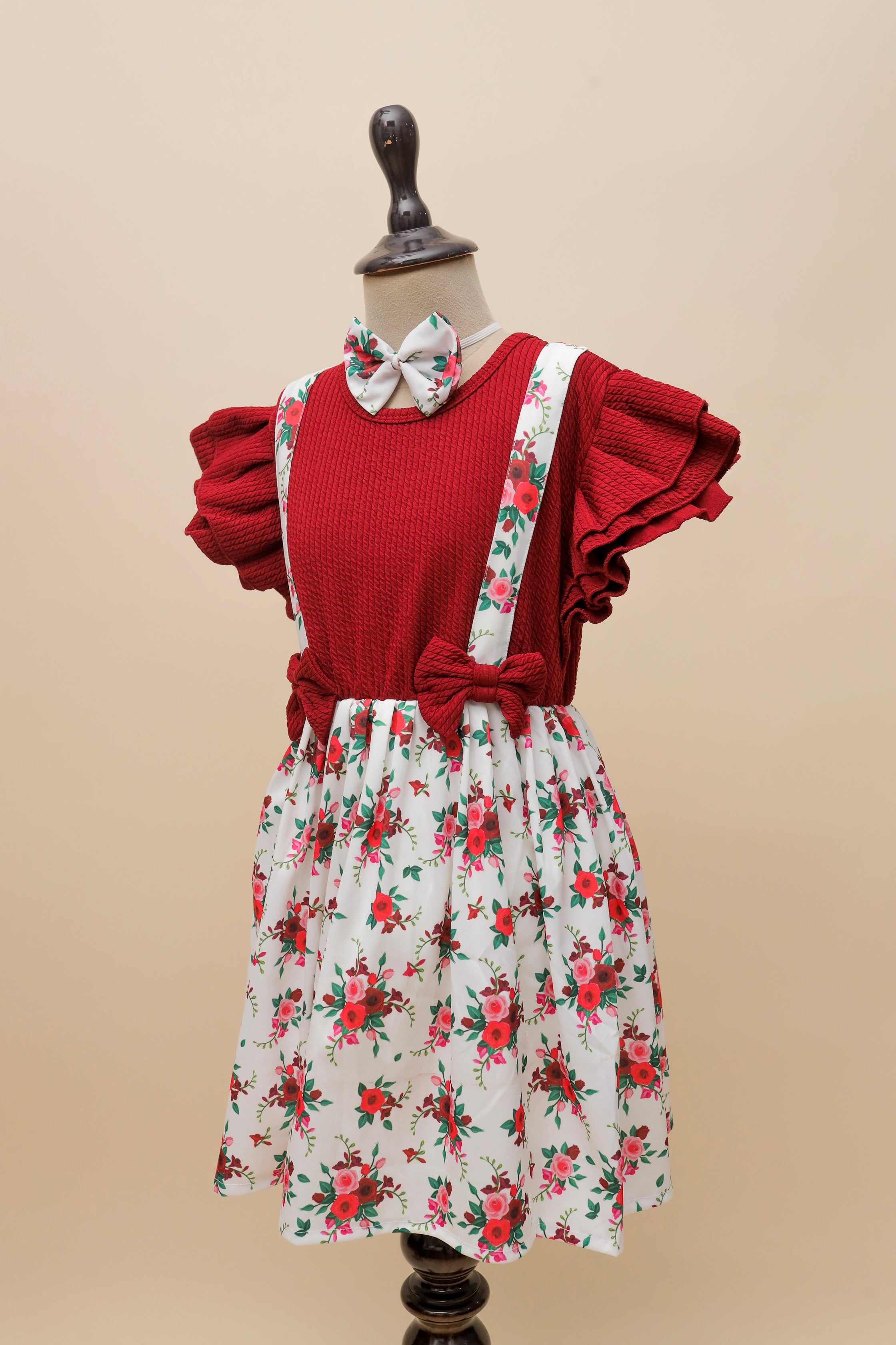 Rosy Bow Dungaree Set