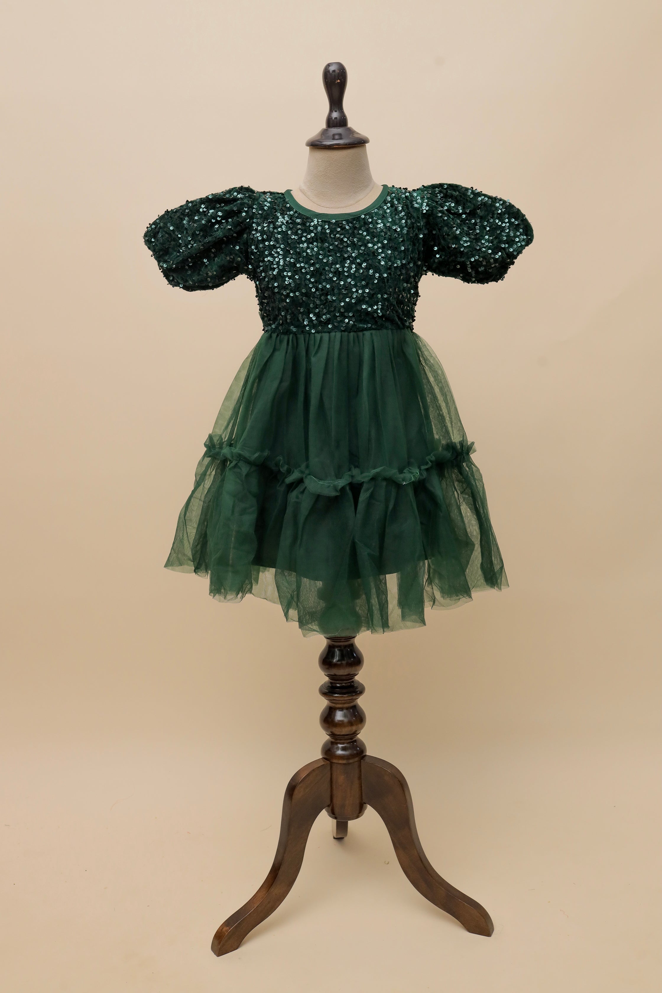 Emerald Sequins Puff Frock