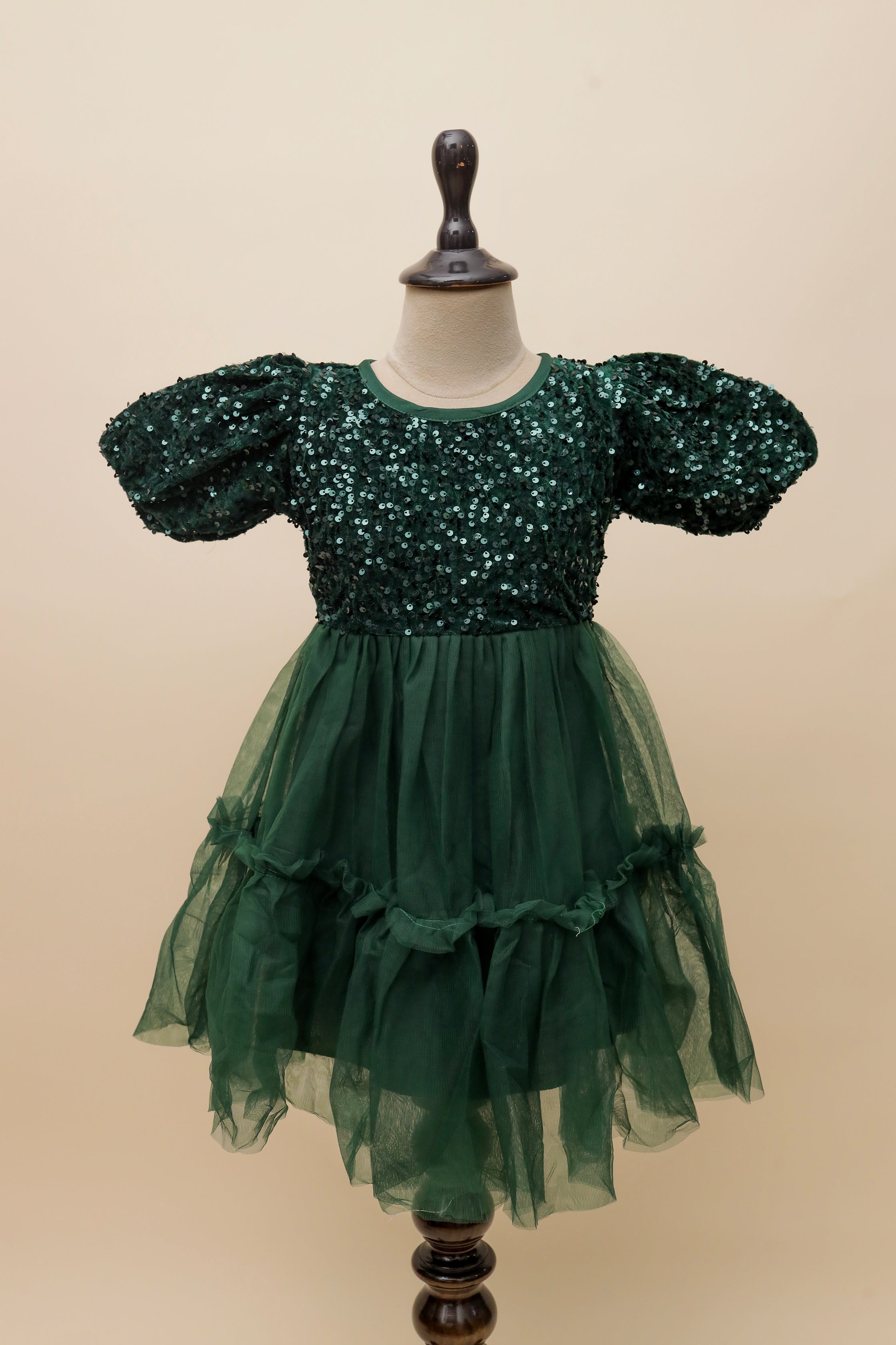 Emerald Sequins Puff Frock