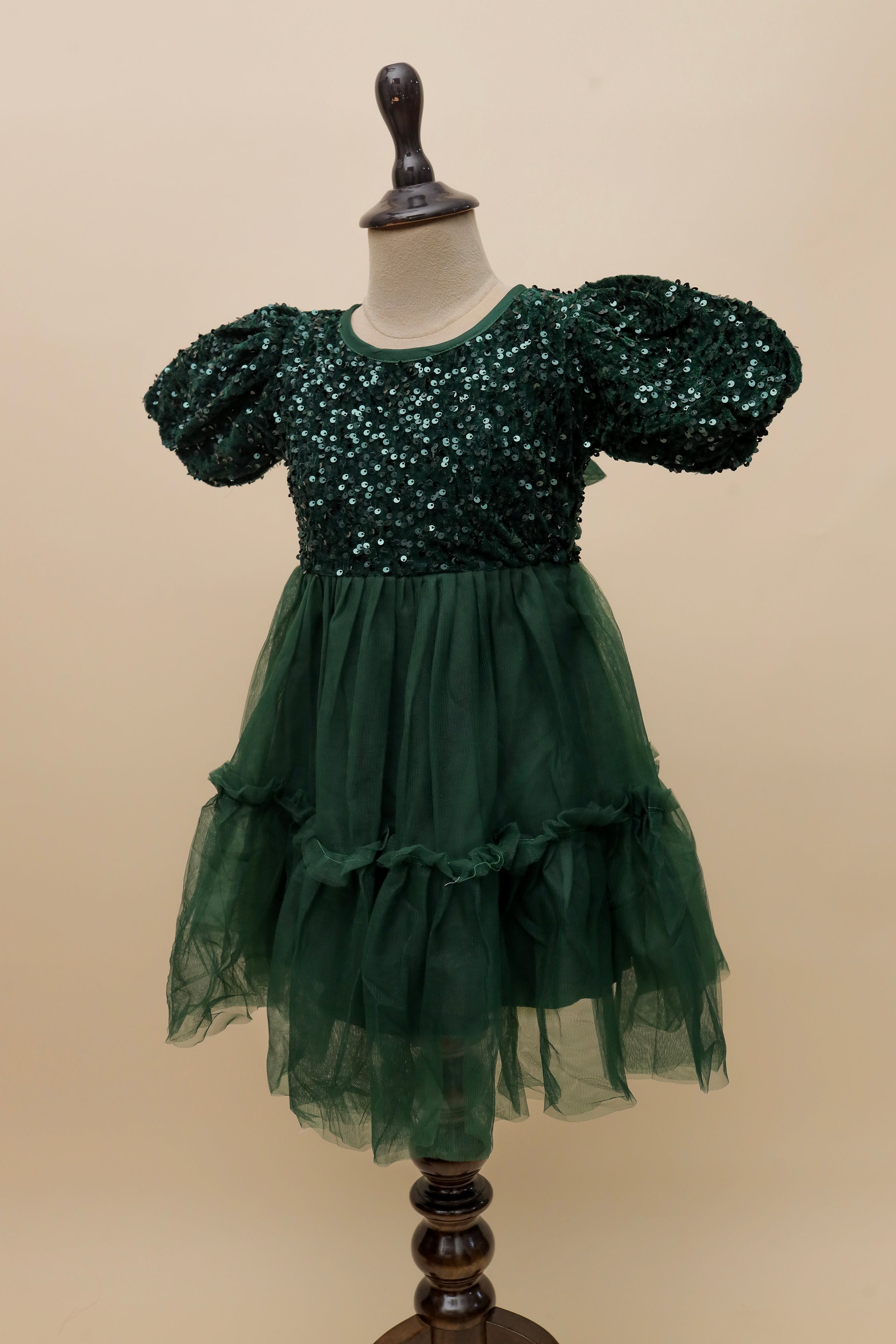 Emerald Sequins Puff Frock