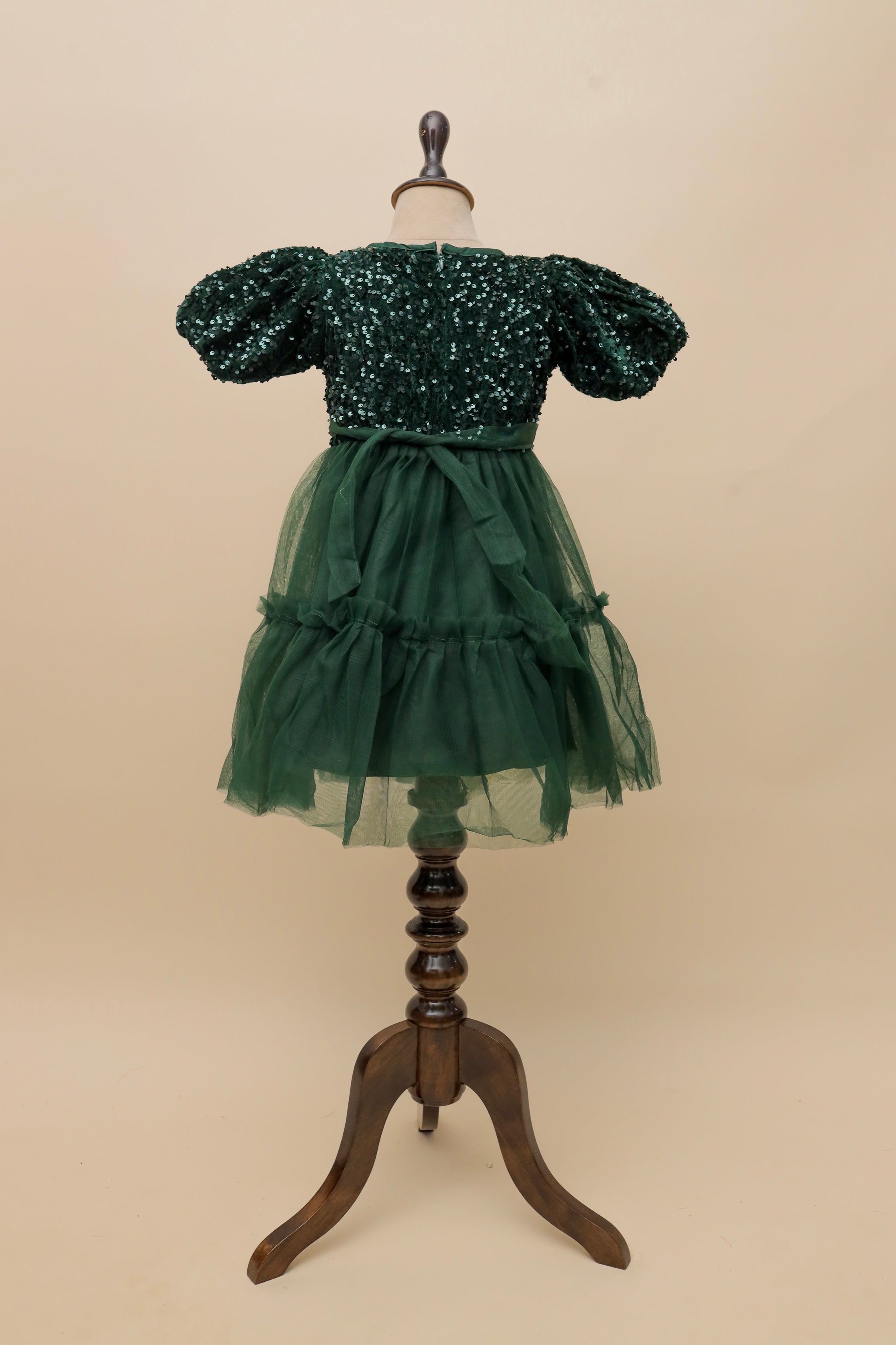 Emerald Sequins Puff Frock