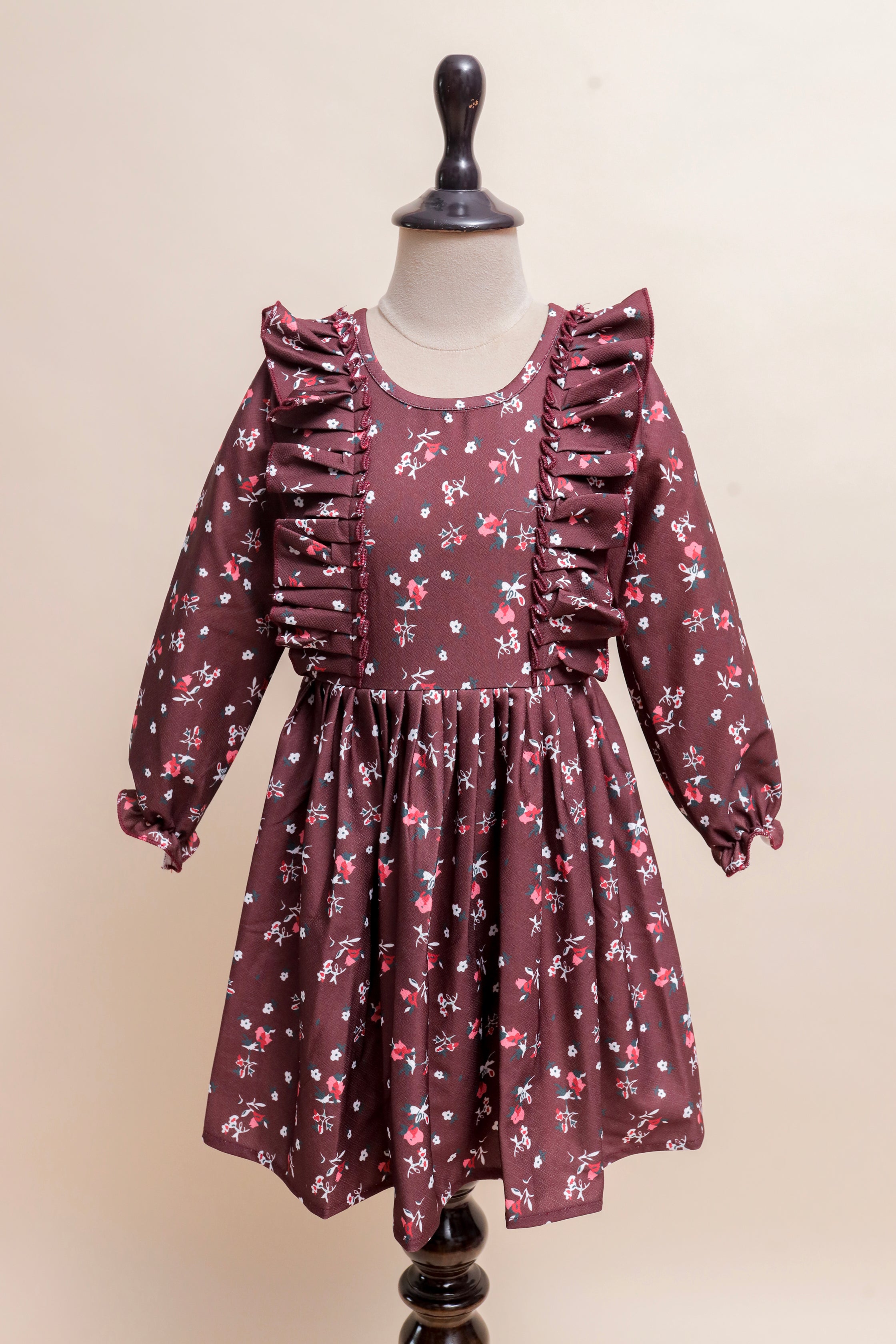 Burgundy Blossom Ruffle Frock