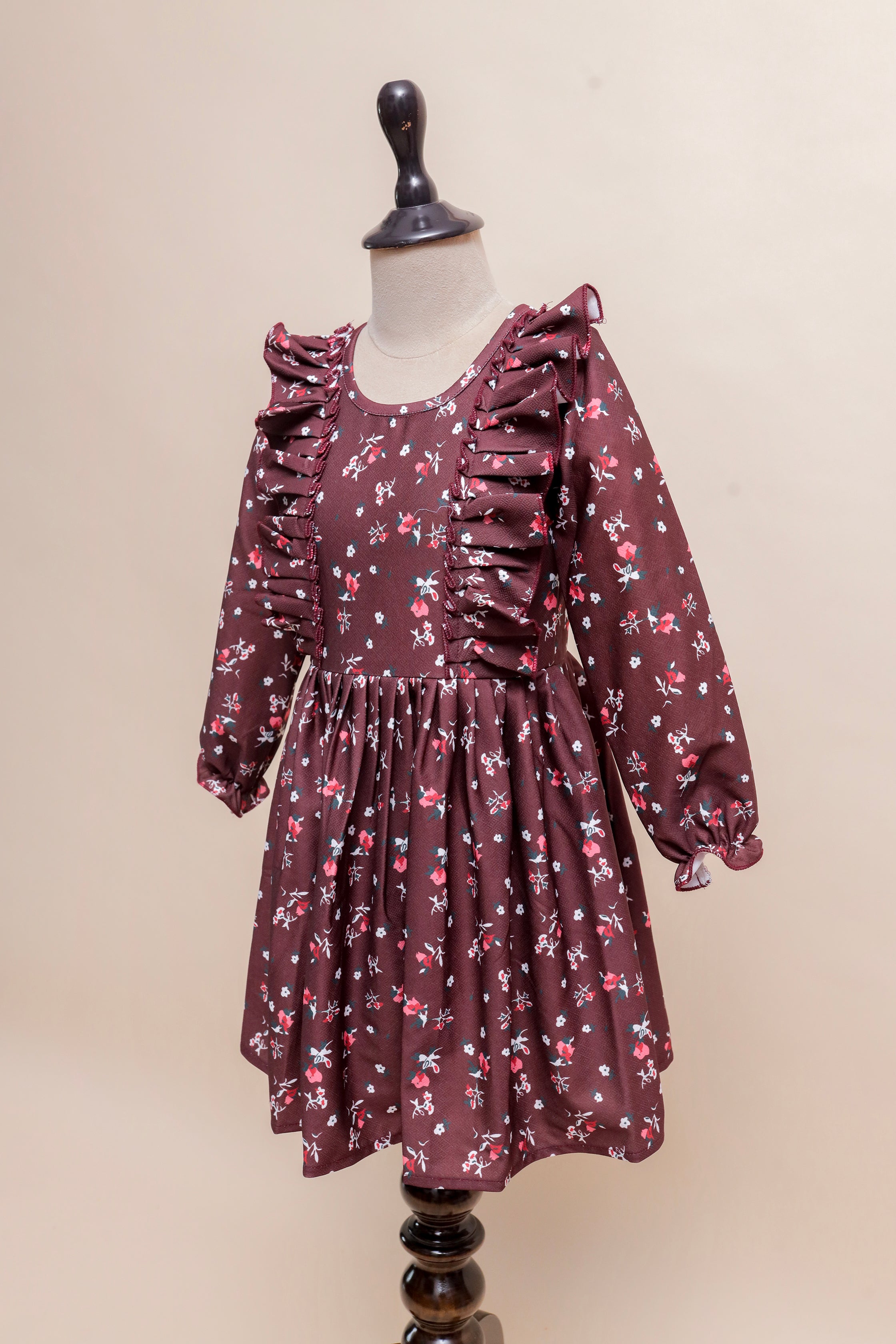 Burgundy Blossom Ruffle Frock