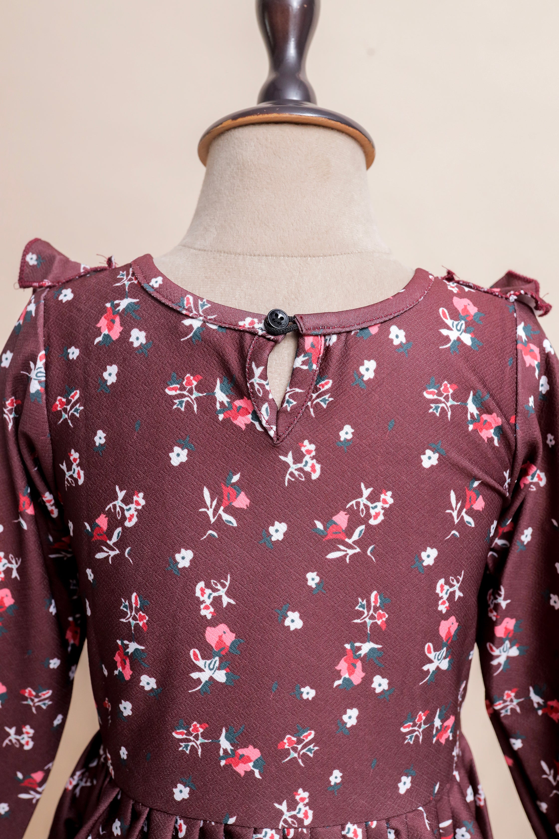 Burgundy Blossom Ruffle Frock