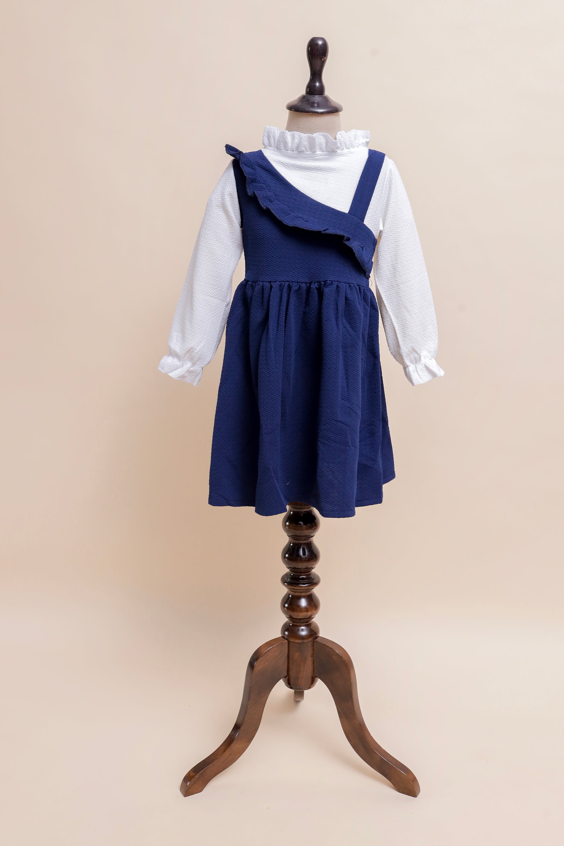Navy Ruffle Dungaree Set