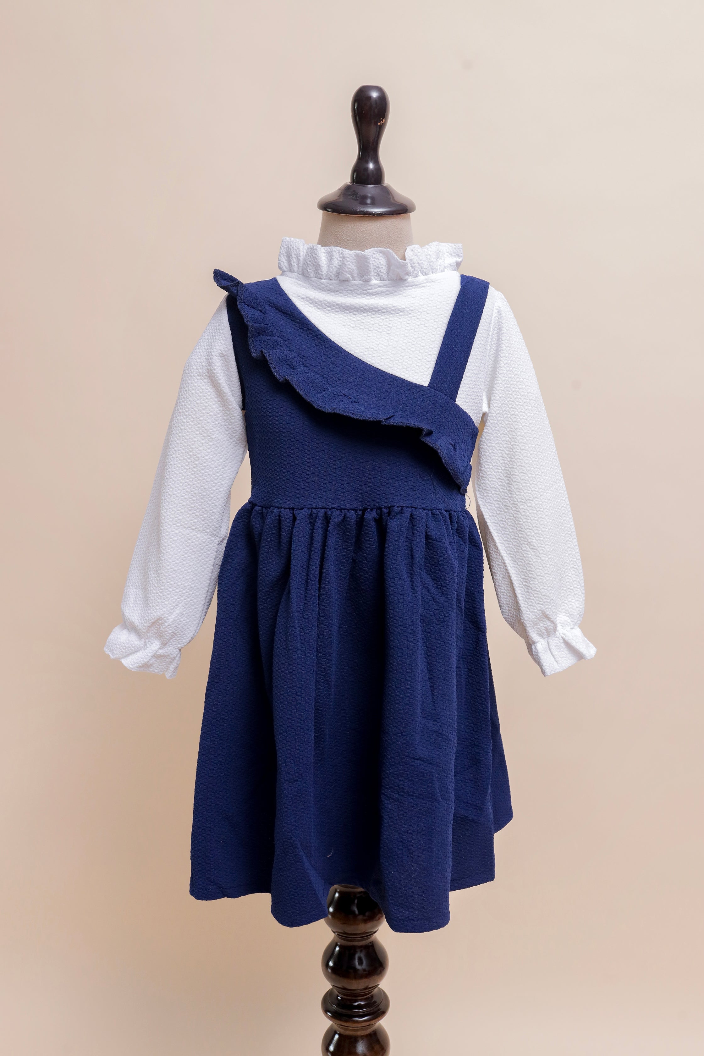 Navy Ruffle Dungaree Set