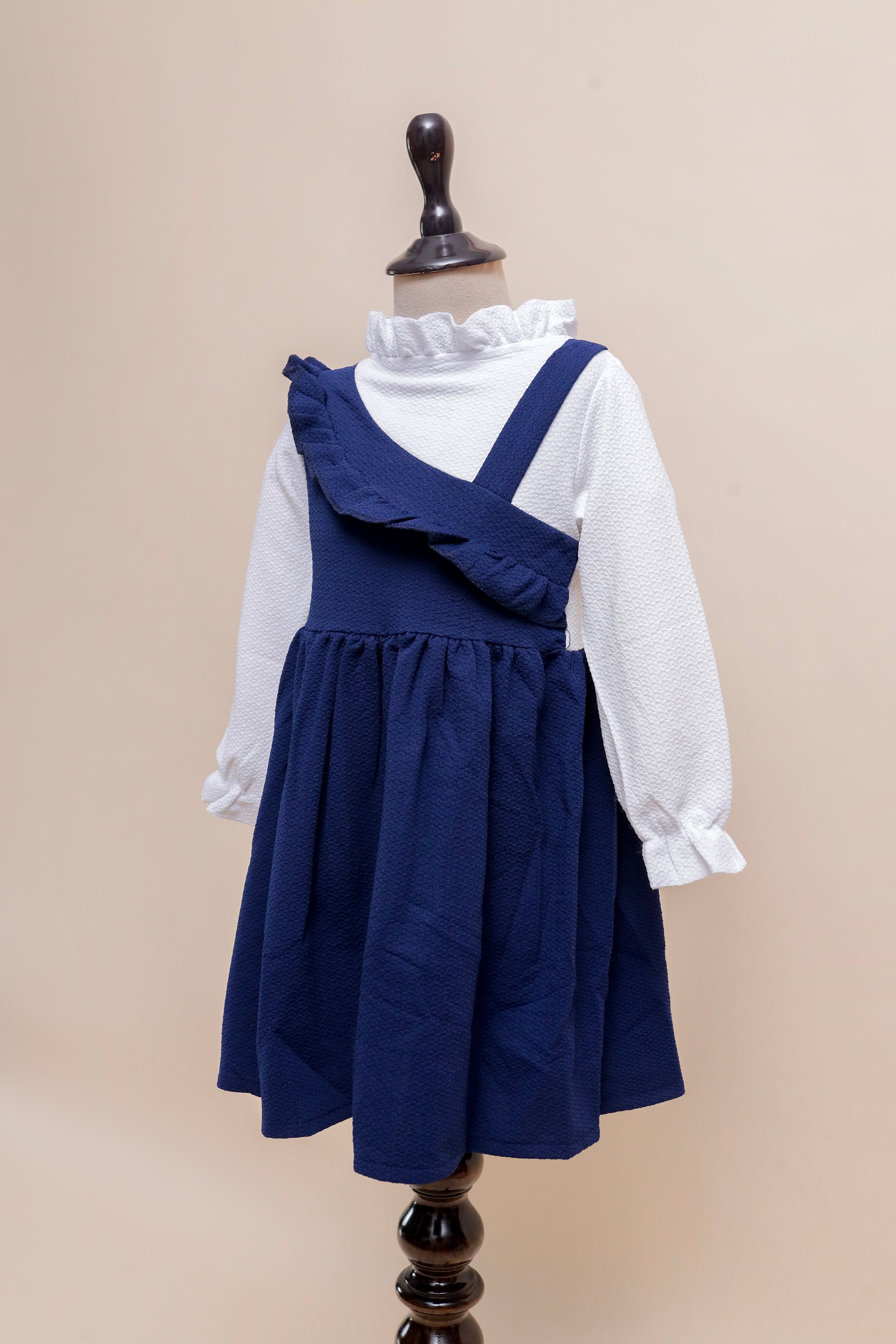 Navy Ruffle Dungaree Set