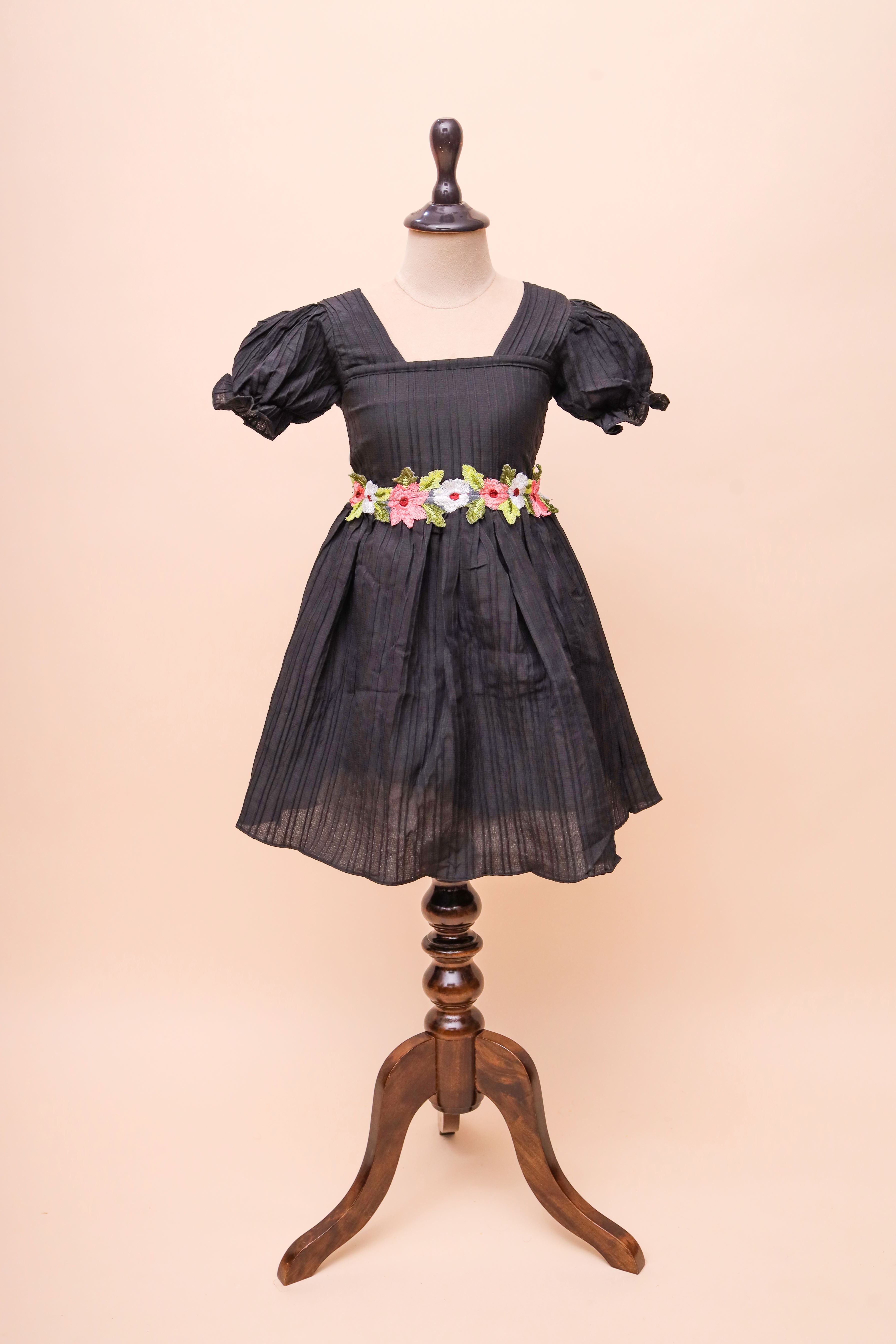 Black Floral Waist Frock Dress