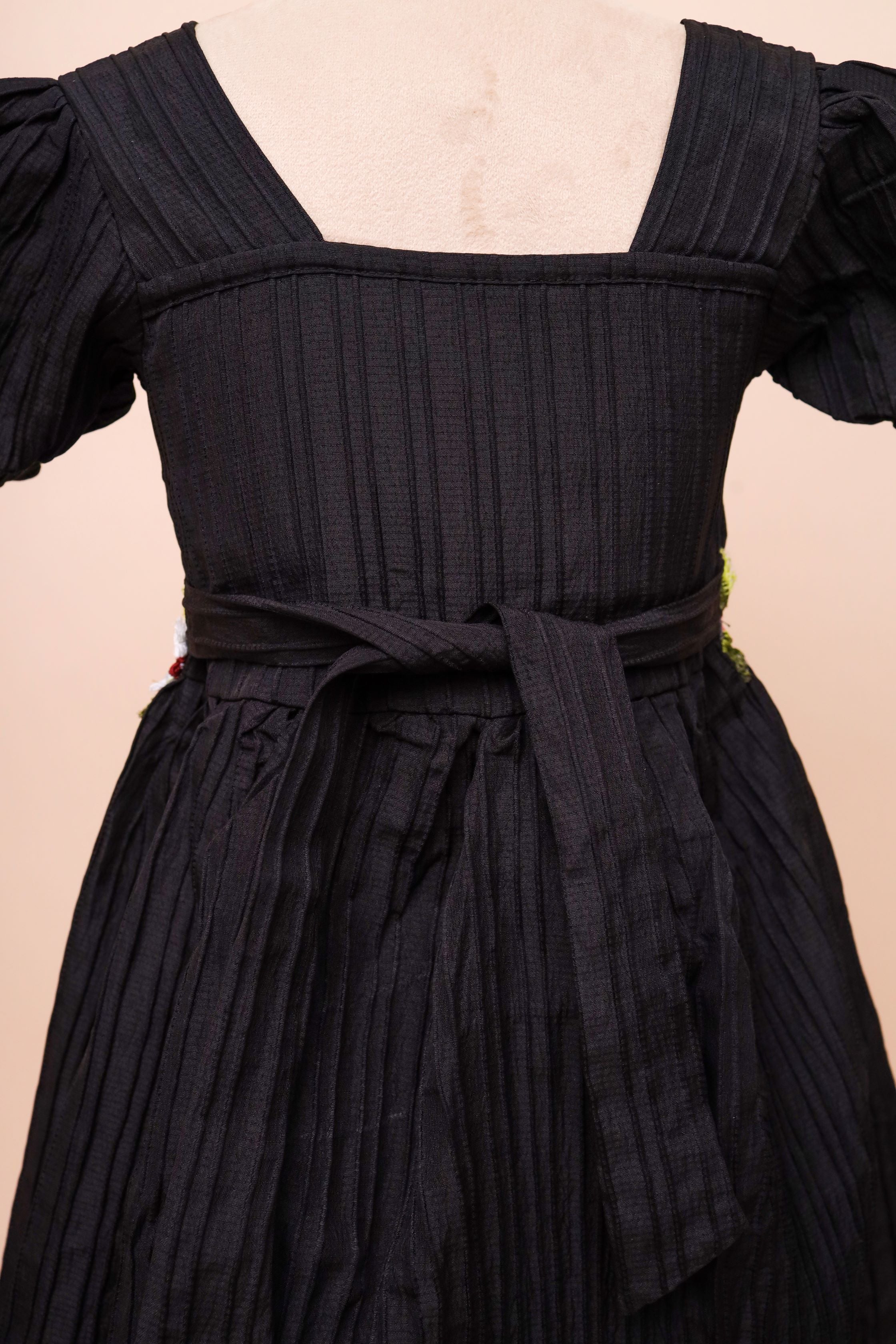 Black Floral Waist Frock Dress