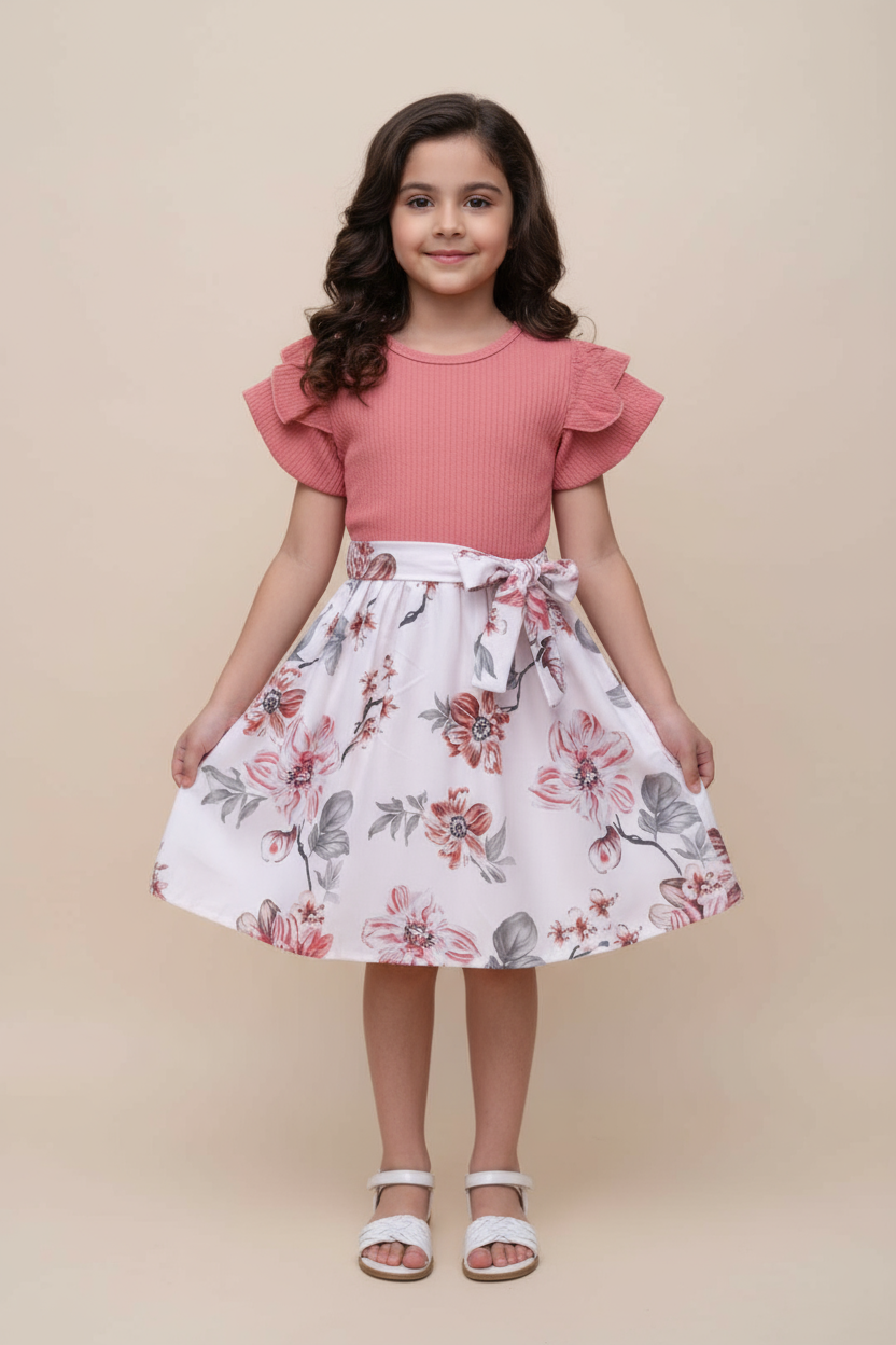 Ruffle Sleeve Floral Frock Dress