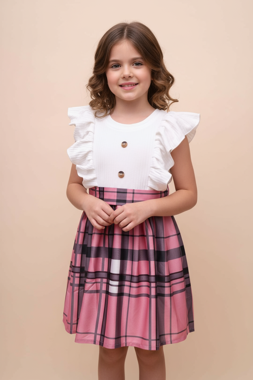 Ruffle Sleeve Plaid Dress